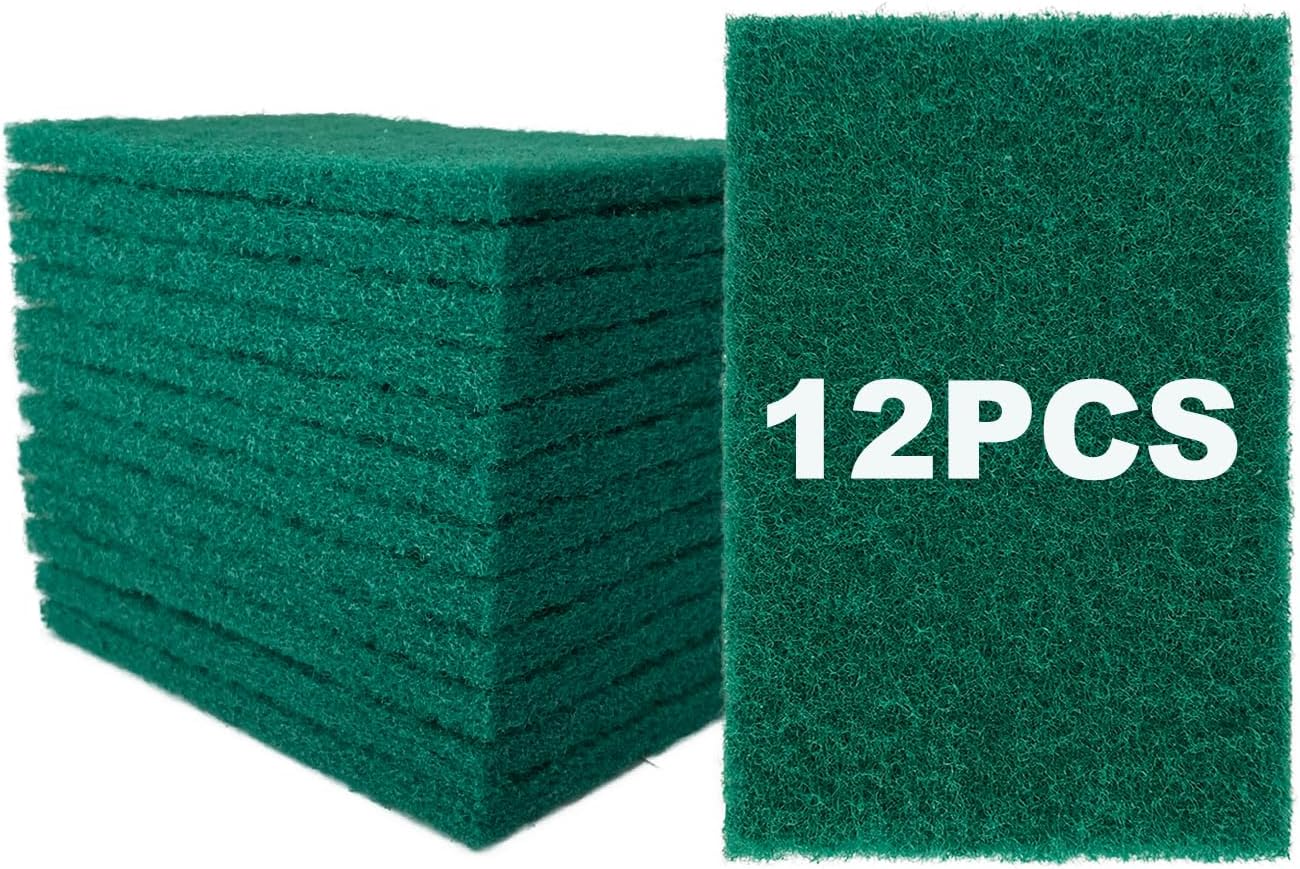 12 Pcs/Pack Green Heavy Duty Scouring Pads Reusable Household ScrubPads for Kitchen and Dish Cleaning Tool