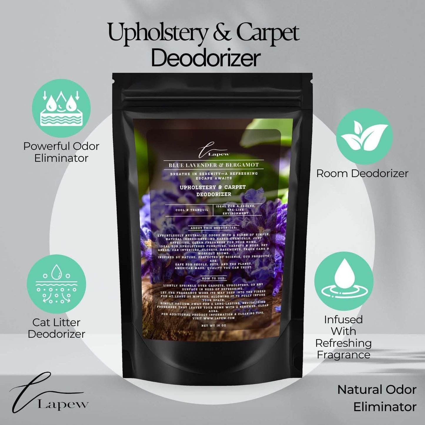 Blue Lavender & Bergamot Carpet Freshener Powder: Powerful Odor Eliminator for Home, Upholstery Deodorizer, Carpet Deodorizer, Pet Urine, Cat Litter Box - Blue Lavender & Bergamot