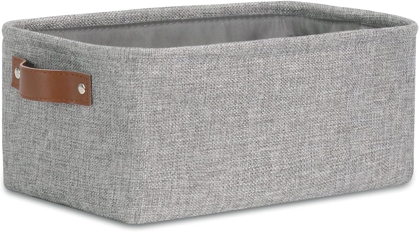 DULLEMELO Small Collapsible Fabric Basket for Organizing, Shelves, Closets, Laundry, Nursery, Decorative Gift Basket (Gray)