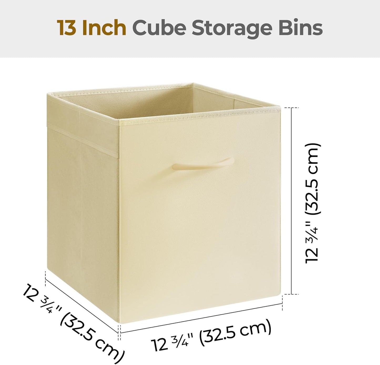 StorageWorks Beige Storage Cubes, 13x13 Storage Cube Bins with Handle, Cube Storage Organizer Bins for Shelves and Closet, Collapsible Storage Bins, 4-Pack