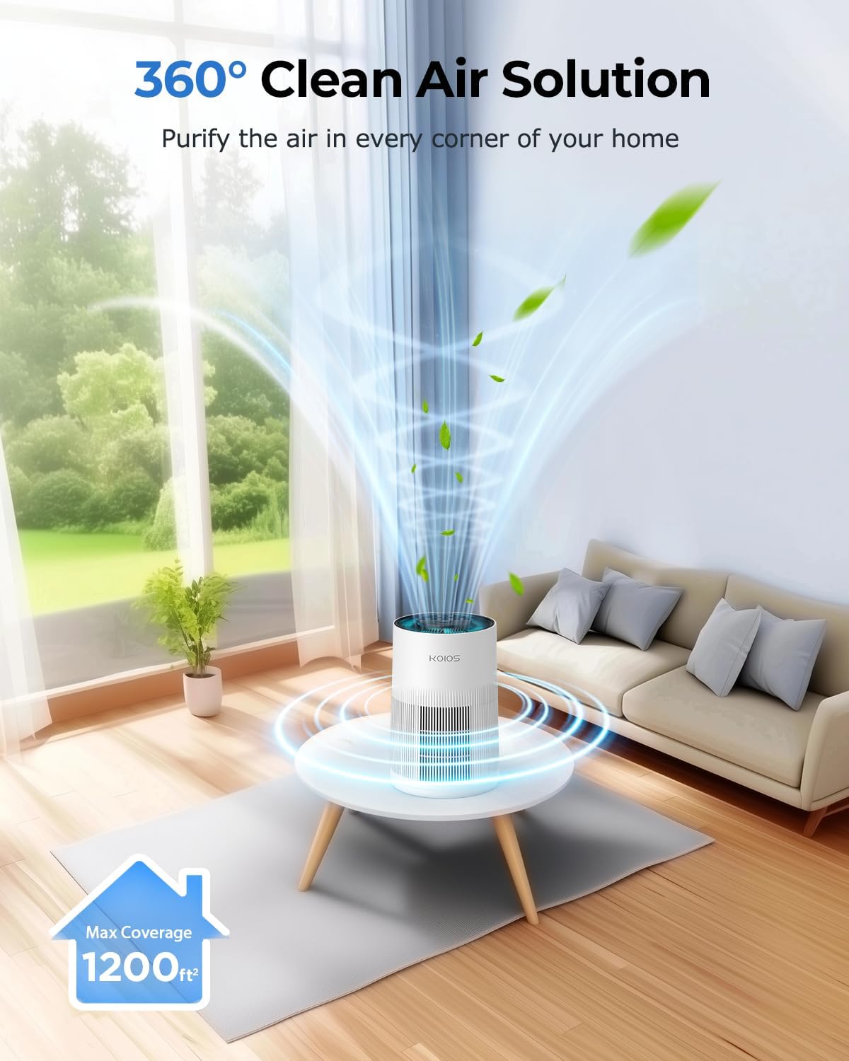 Air Purifiers for Home Large Room 1200ft², KOIOS H13 True HEPA Air Purifier for Bedroom with 7 Colorful Lights, Aromatherapy, Desktop Air Filter Cleaner for Smoke Dust Pollen Pets Dander Odor, AP2303