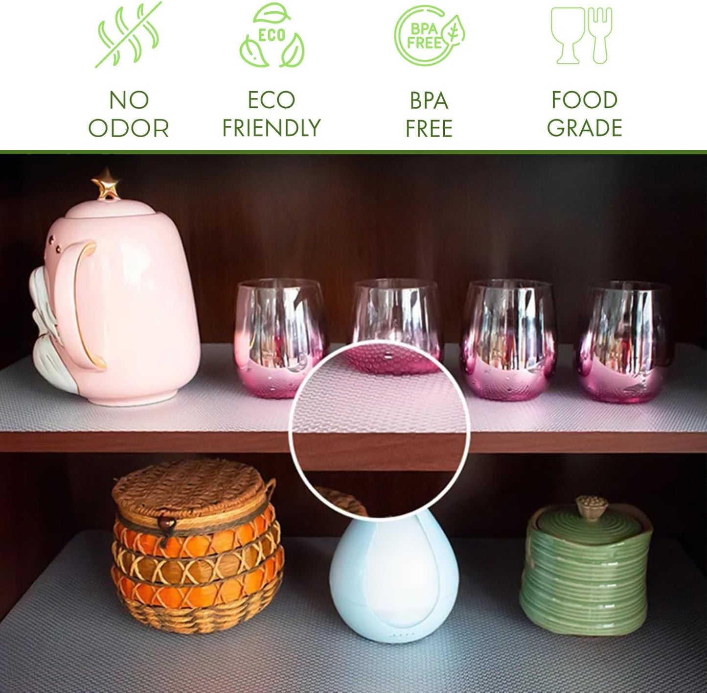 EVALAND 17.7" x 33 FT Non-Slip Shelf Liner, Non-Adhesive, BPA-Free, Waterproof Pantry Liner for Shelves, Easy to Cut, Oil-Proof Shelf Liners for Kitchen, Cabinets, Drawers, Refrigerator, Clear