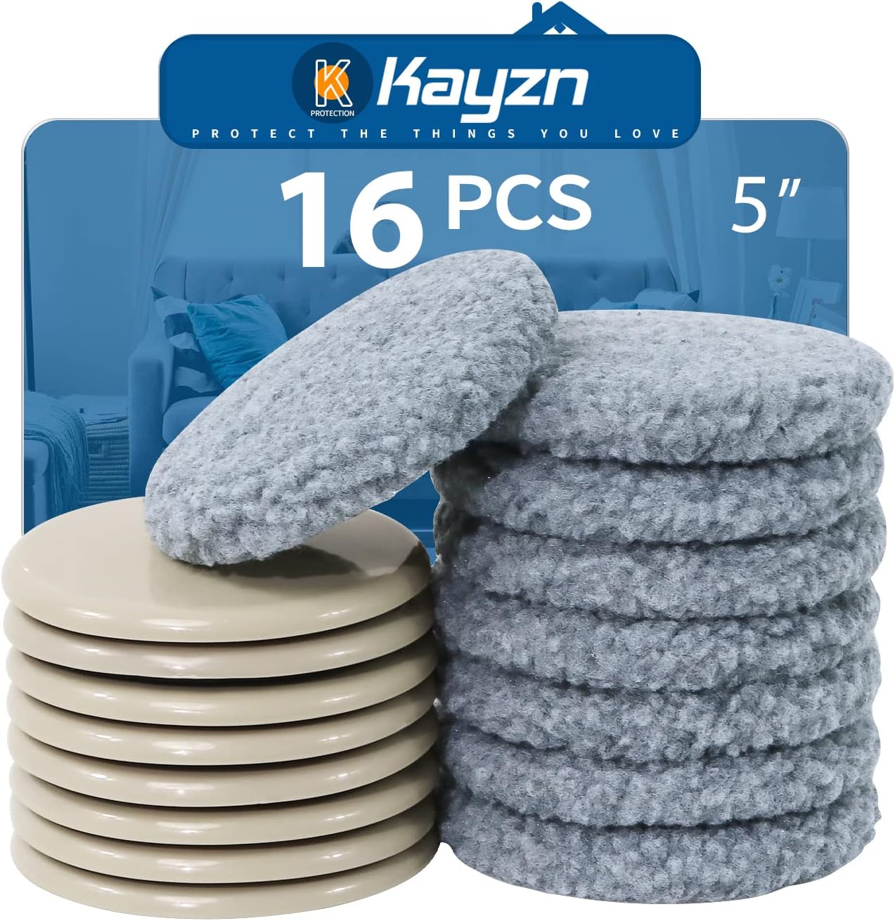 Furniture Sliders Multi-Surface 2-in-1 Reusable Moving Pads for All Floor Types - 8 Pack 5" Carpet Sliders and 8 Hardwood Socks - Protect Floor and Easier to Move Your Furniture