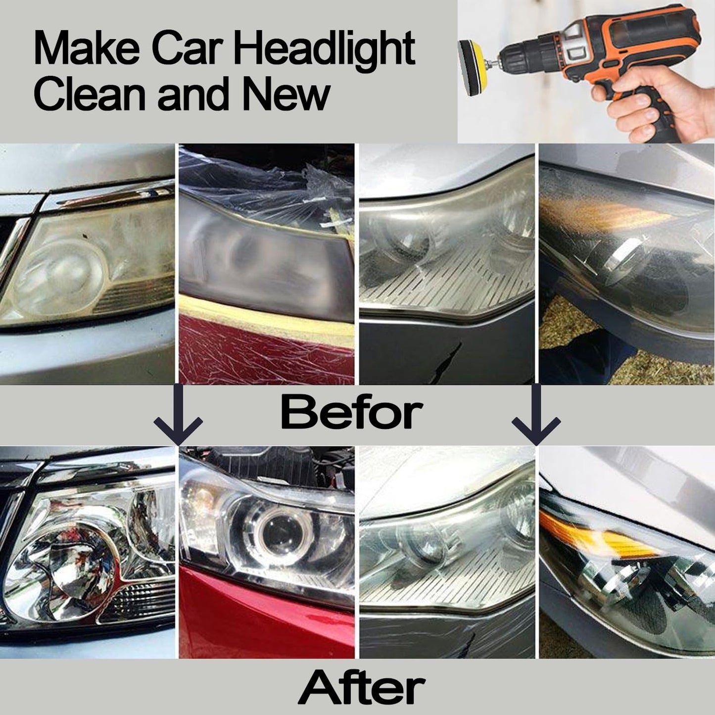 3 Inch Sanding Disc Drill Polishing Kit Sanding Attachment, 150 Pcs Wet Dry Car Headlight Restoration Kit Hook and Loop Sandpaper with 1/4" Shank, Backing Pads, Interface Pads and Polishing Pads