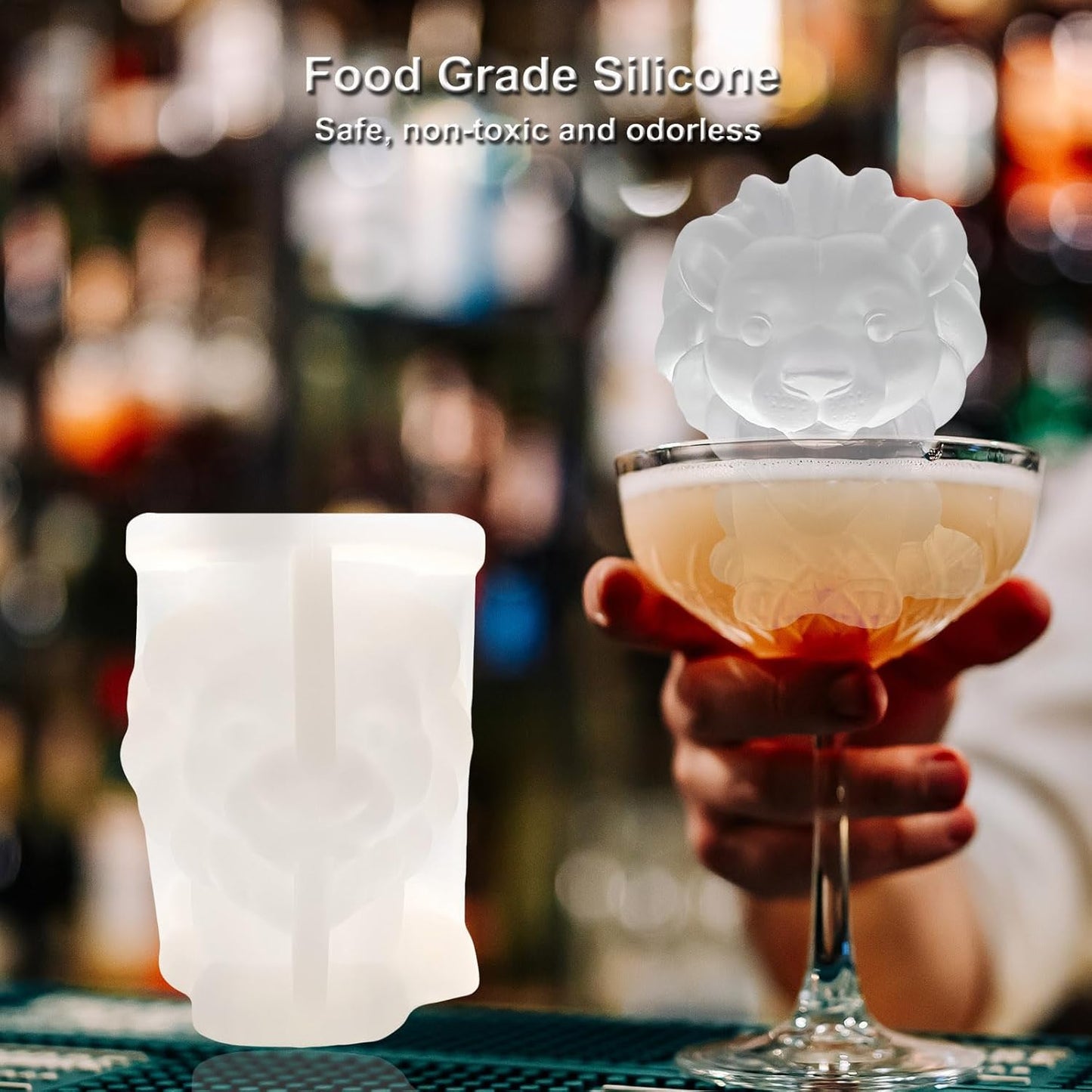 3D Lion Ice Cube Silicone Molds Tray for Whiskey, Cocktail, Drink Decor, Bar; Rich Details. Cute Lions Gifts for Women Kids Girls Boys, Fun Animal Shape Soap Epoxy Resign Mold; 2 Pack