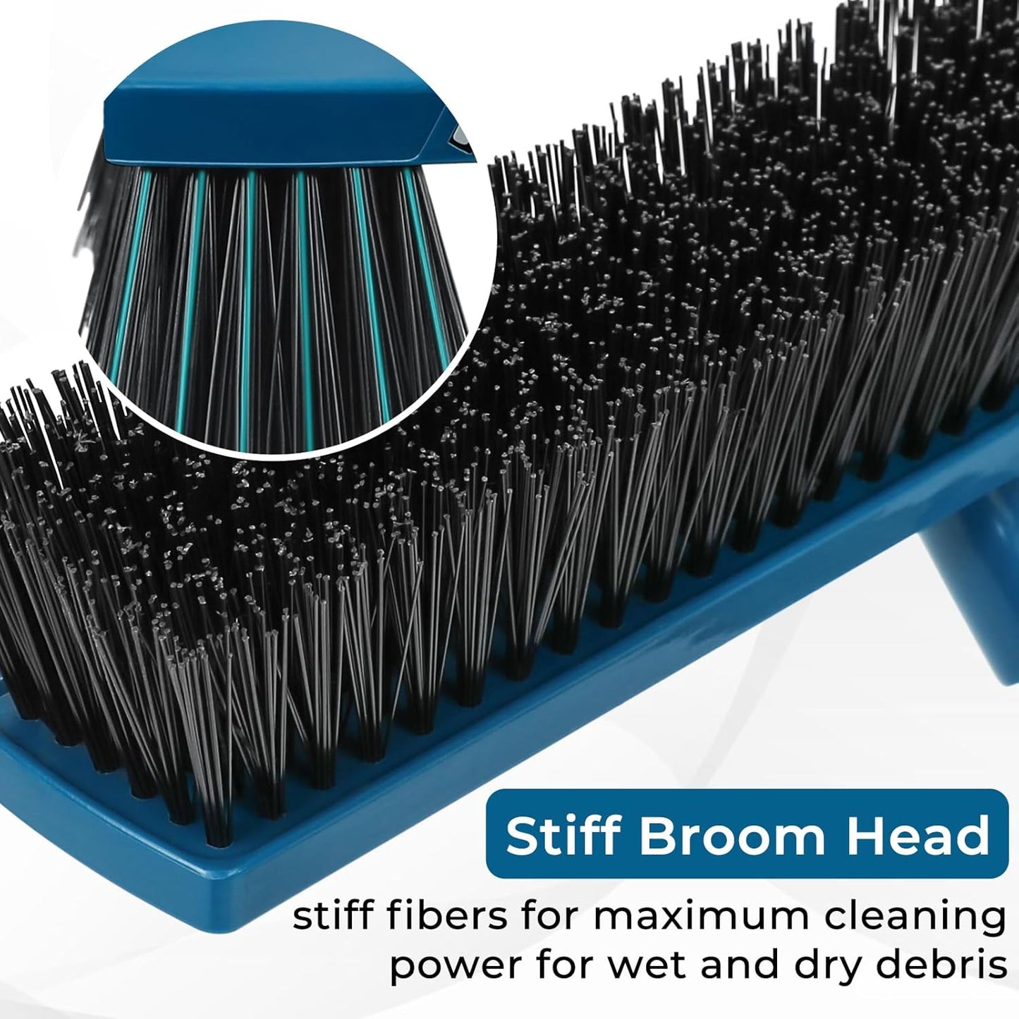 16-Inch Push Broom Outdoor with Rubber Squeegee and 58" Long Handle, 2 in 1 Commercial Broom Brush with Stiff Bristles for Deck Patio Garage Warehouse Driveway Concrete Floor Cleaning Scrubbing