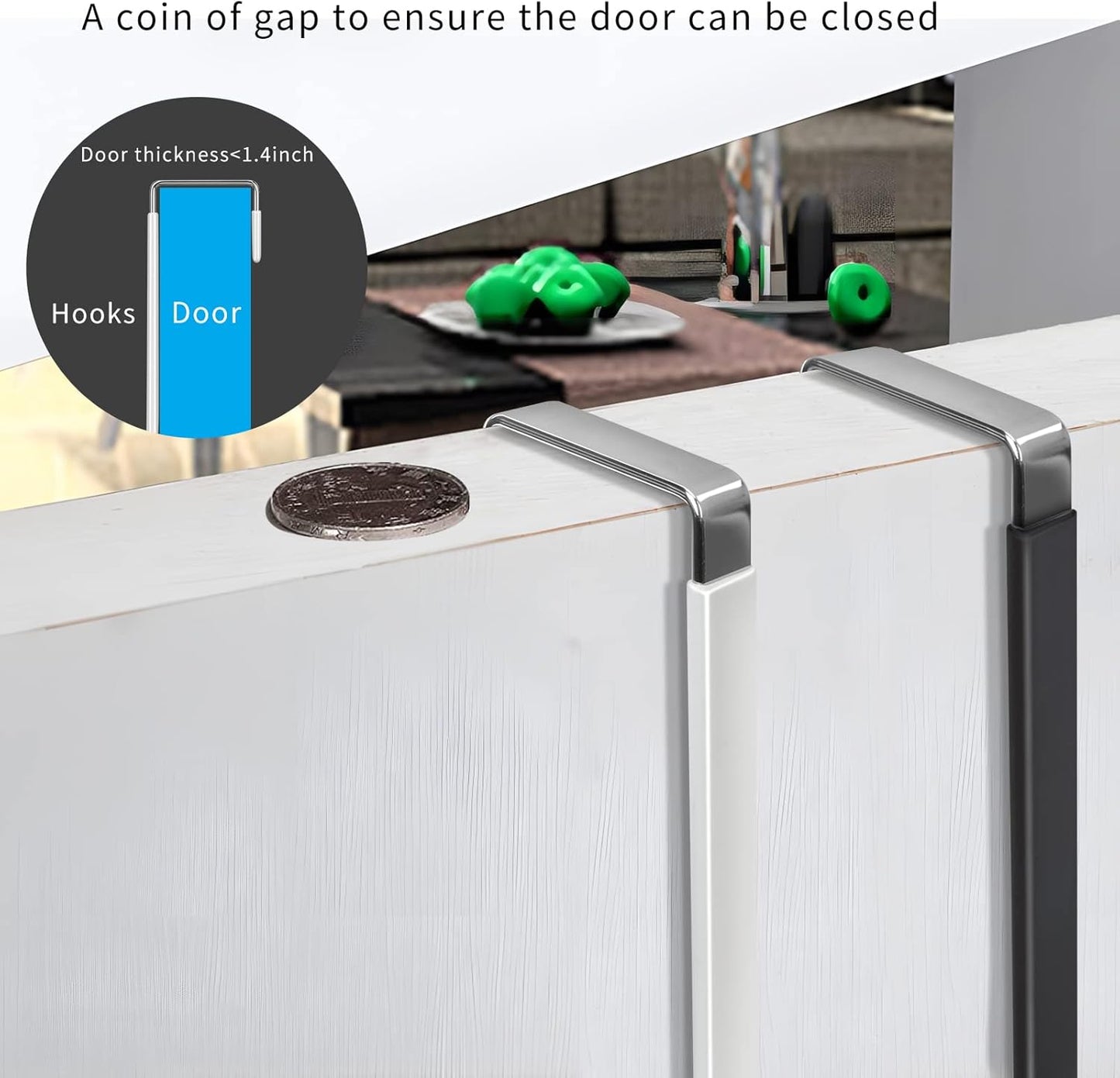 FYY 6PCS Over The Door Hooks, Door Hangers Hooks with Rubber Prevent Scratches Heavy Duty Organizer Hooks for Living Room, Bathroom, Bedroom, Kitchen Hanging Clothes, Towels, Hats, Bags Black+White