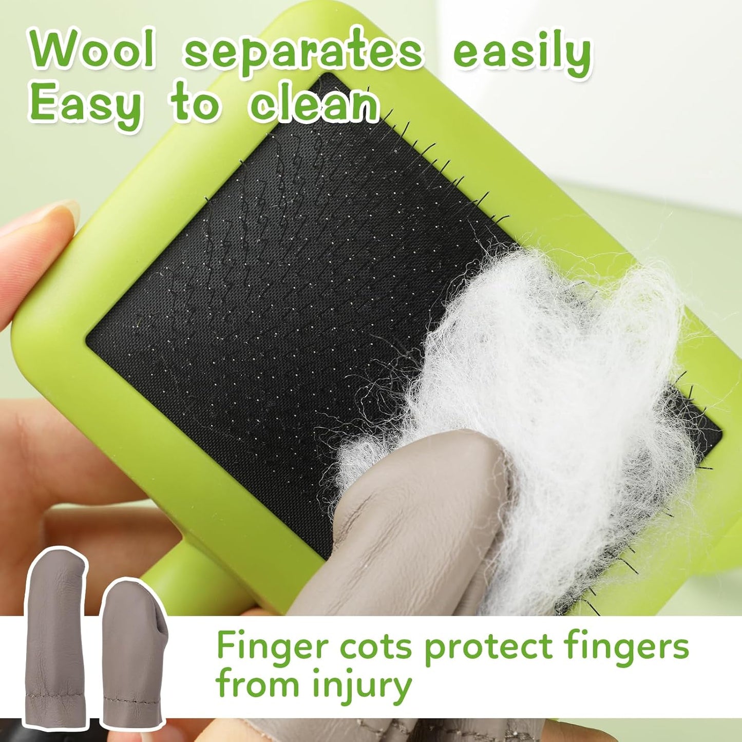 2 Pcs Large Plastic Wool Carders, Needle Felted Carding Brushes Tools with Finger Cots, Needle Felting Brushes for Wool Felting, Spinning Crafts, Pet Grooming