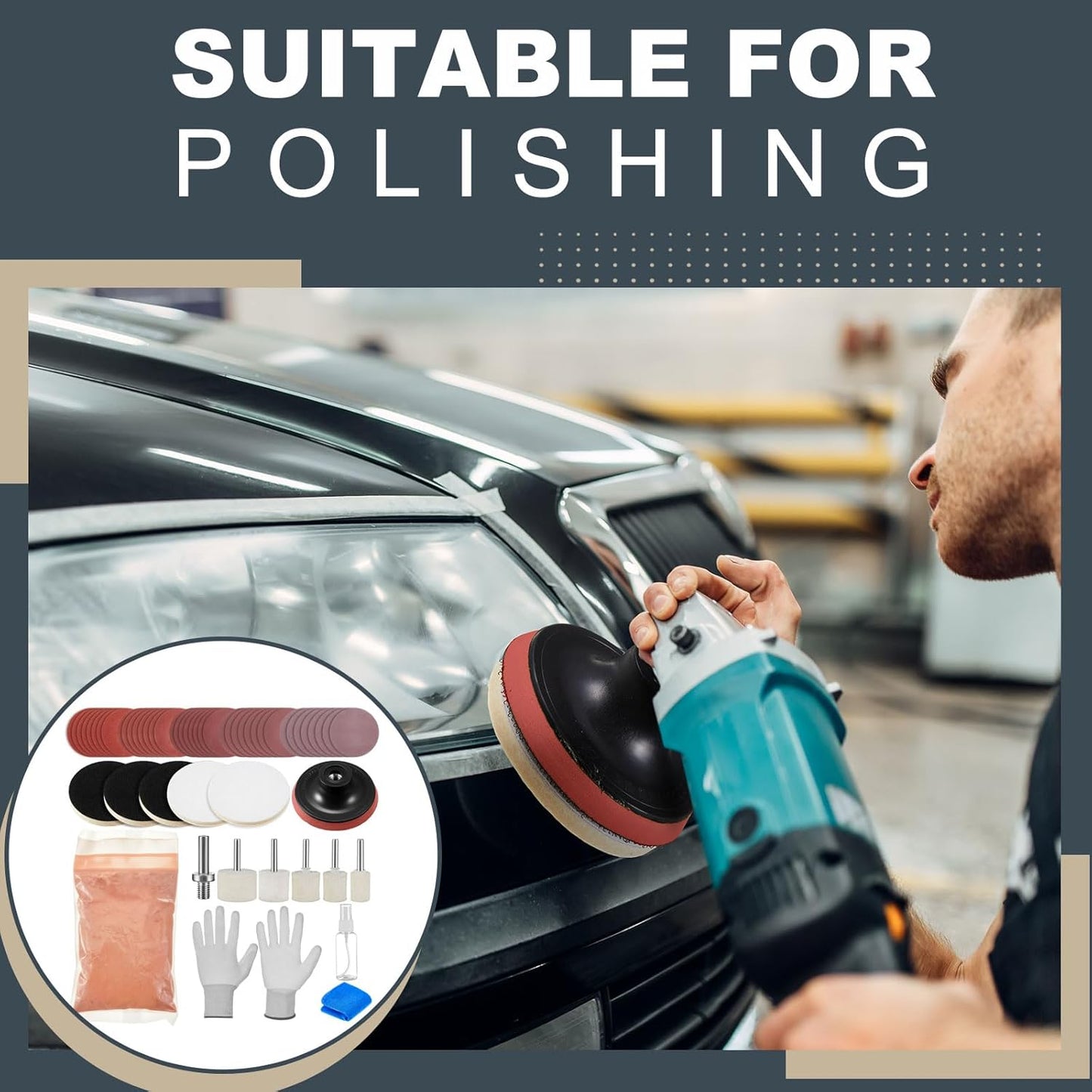 55 Pcs Glass Polishing Kit Windshield Scratch Repair Kit Car Windscreen Glass Scratch Remover 120g Cerium Oxide Powder Wheels Polish Pads Sandpaper Window Repair Tool for Car Windscreen