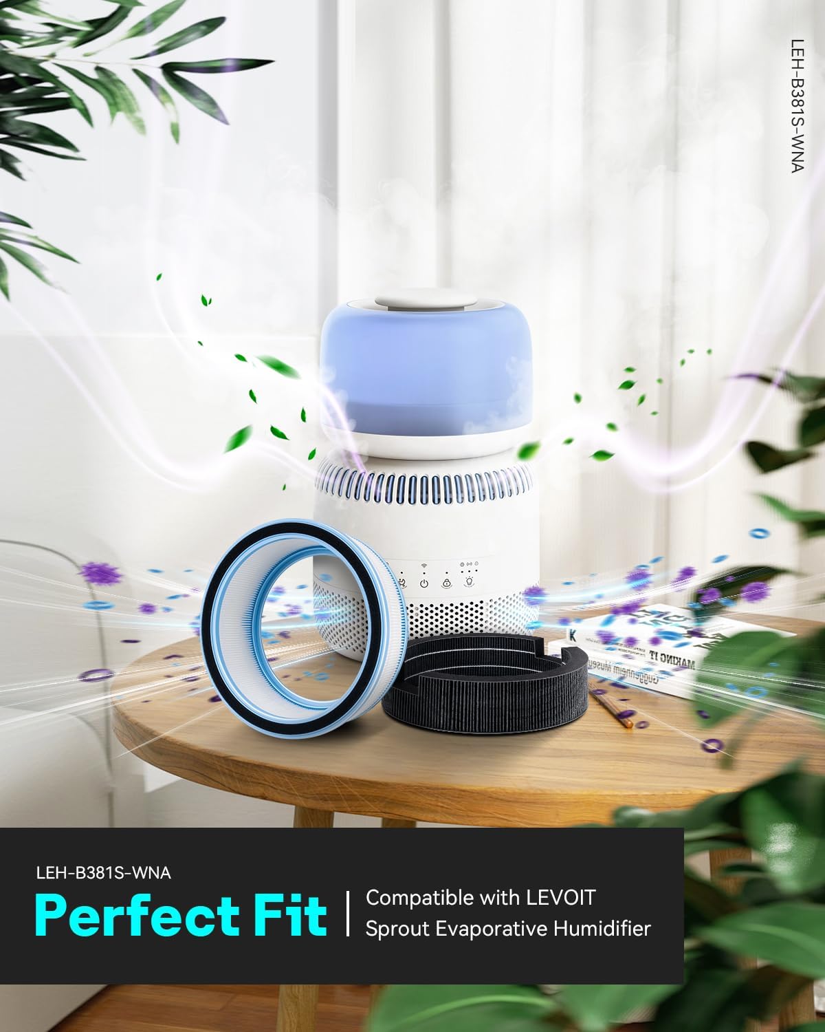 Leemone Replacement HEPA Filters & Wick Filters Compatible with LEVOIT Sprout Evaporative Humidifier for Bedroom Baby, Dual Filters for Air & Water