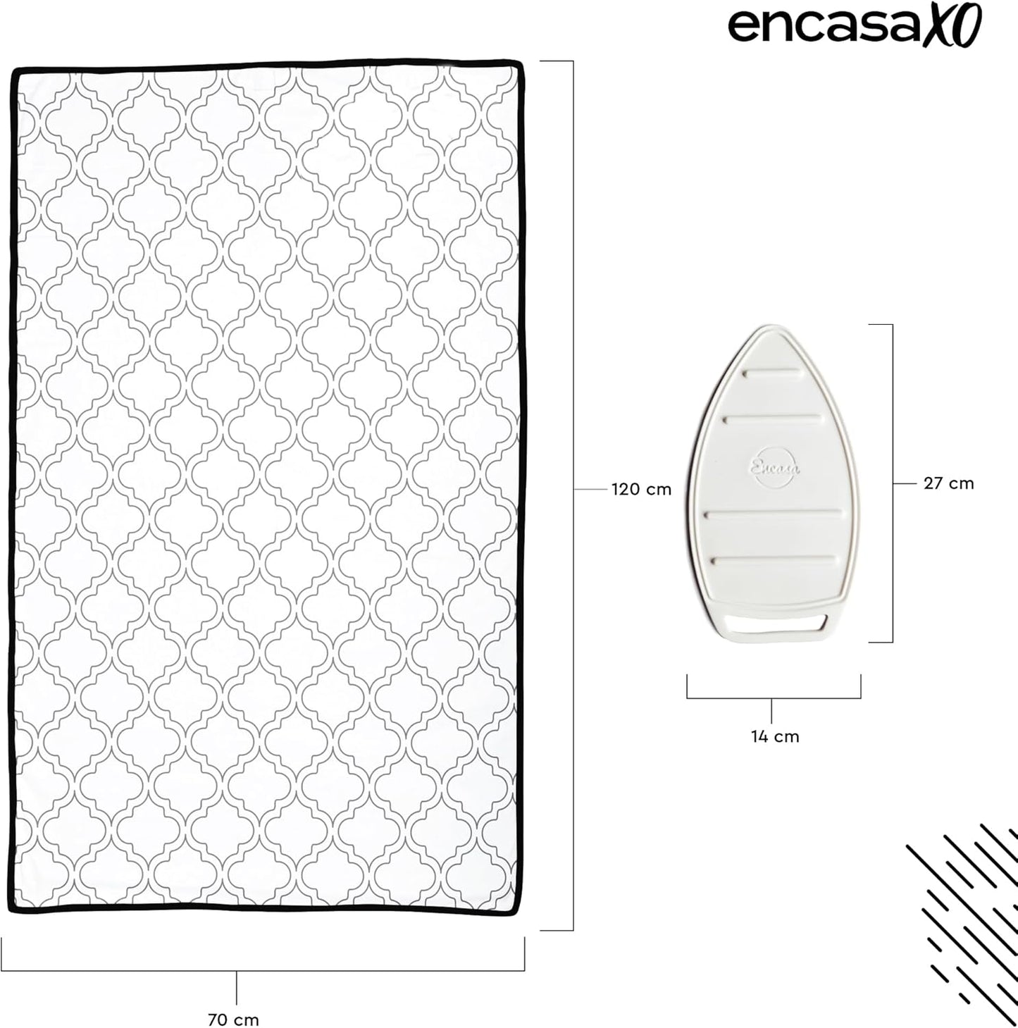 Encasa XO Ironing Mat/Pad (Large 48"x28") with 3mm Padding & Silicone Iron Rest for Steam Pressing on Tabletop or Bed - Heat Resistant, Portable, Quilting & Travel Blanket - White Tiles