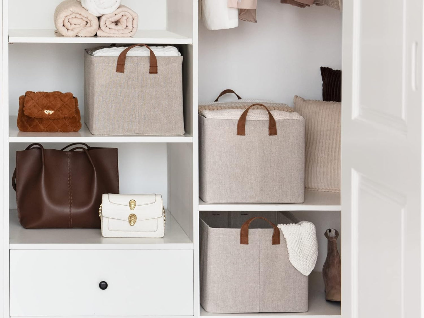 StorageWorks 45L Extra Large Storage Baskets, Storage Bins for Shelves, Closet, Fabric Organizers with Handles and Metal Frame, Brown and Beige, 2-Pack