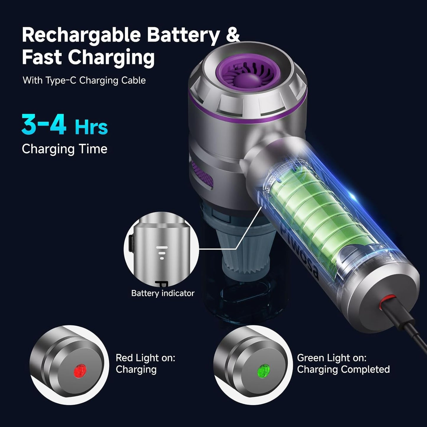 Handheld Vacuum Cordless, Car Vacuum Cleaner with Brushless Motor, Strong Suction Vacuum & Compressed Air Dusters with LED Light, Type C Port, Wireless Mini Portable Hand Vacuum Blower for Home, Pet