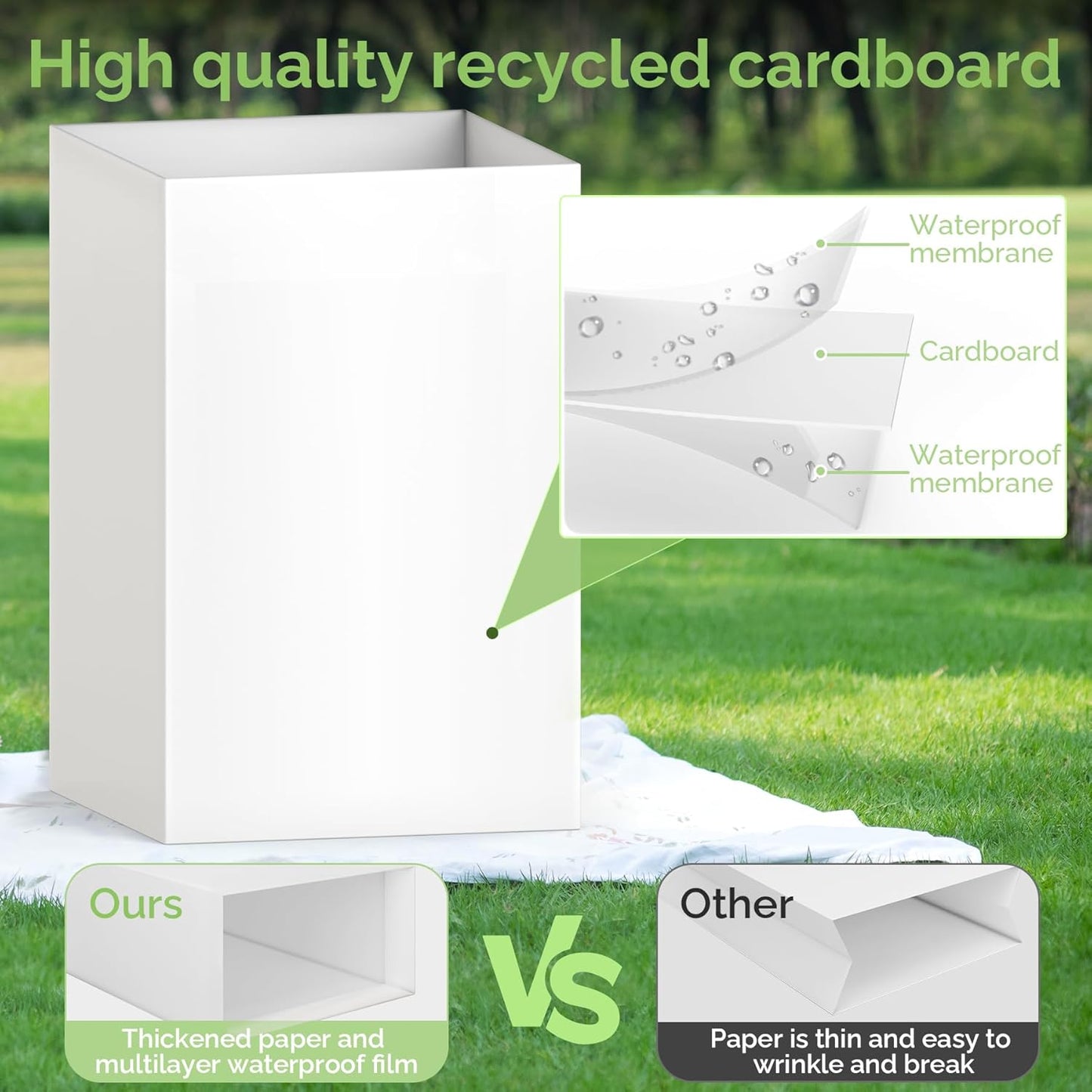 4 Pack Extra Large Disposable Trash Cans, Reusable Portable Garbage Can, 30 Gallon (30" H x 14" W x 14" D), Extra Thick Recycled Cardboard Portable Garbage Can and Recycling Bins,White