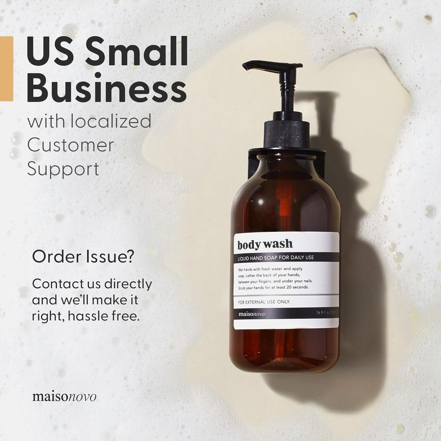 MaisoNovo Shampoo and Conditioner Dispenser - Shower Soap Dispenser Wall Mounted - 16.9 fl oz Set of 2 Amber Plastic Bottles Black Pump - Shampoo Dispenser, Shower Dispenser 2 Chamber No Drill