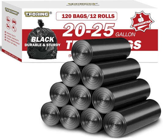 Black Trash Bags 20-25 Gallon 120 Count - 30" x 33" Large Kitchen Garbage Bags, 20+ Gallon Trash Can Liners Unscented, Multipurpose for Home, Office, Daily Household Use