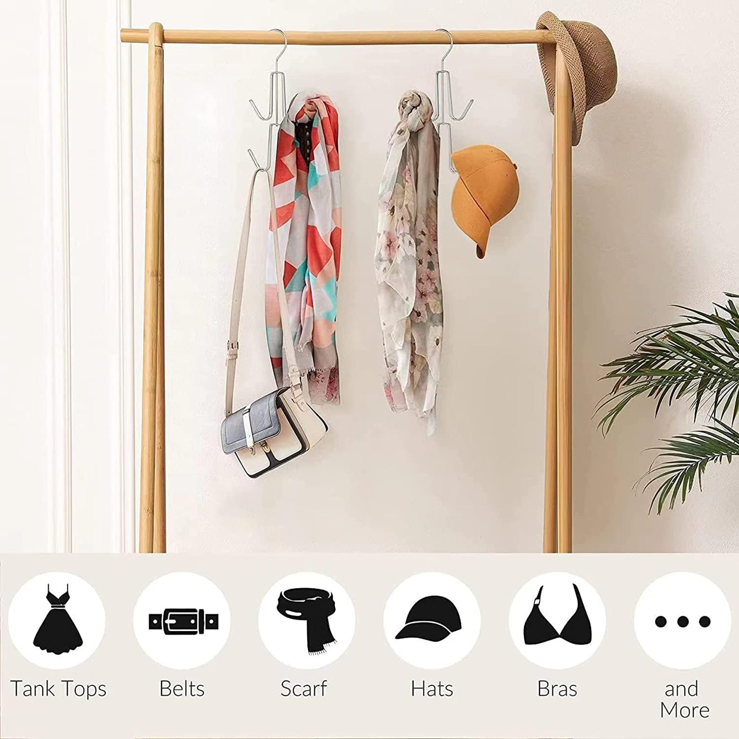 2Pcs Rotating Belt Hanger 360 Degrees Rotatable Organizer with 4 Hooks for Drying Towels Bras Clothes Gloves Plastic Laundry Sock Drying Hanger Blue