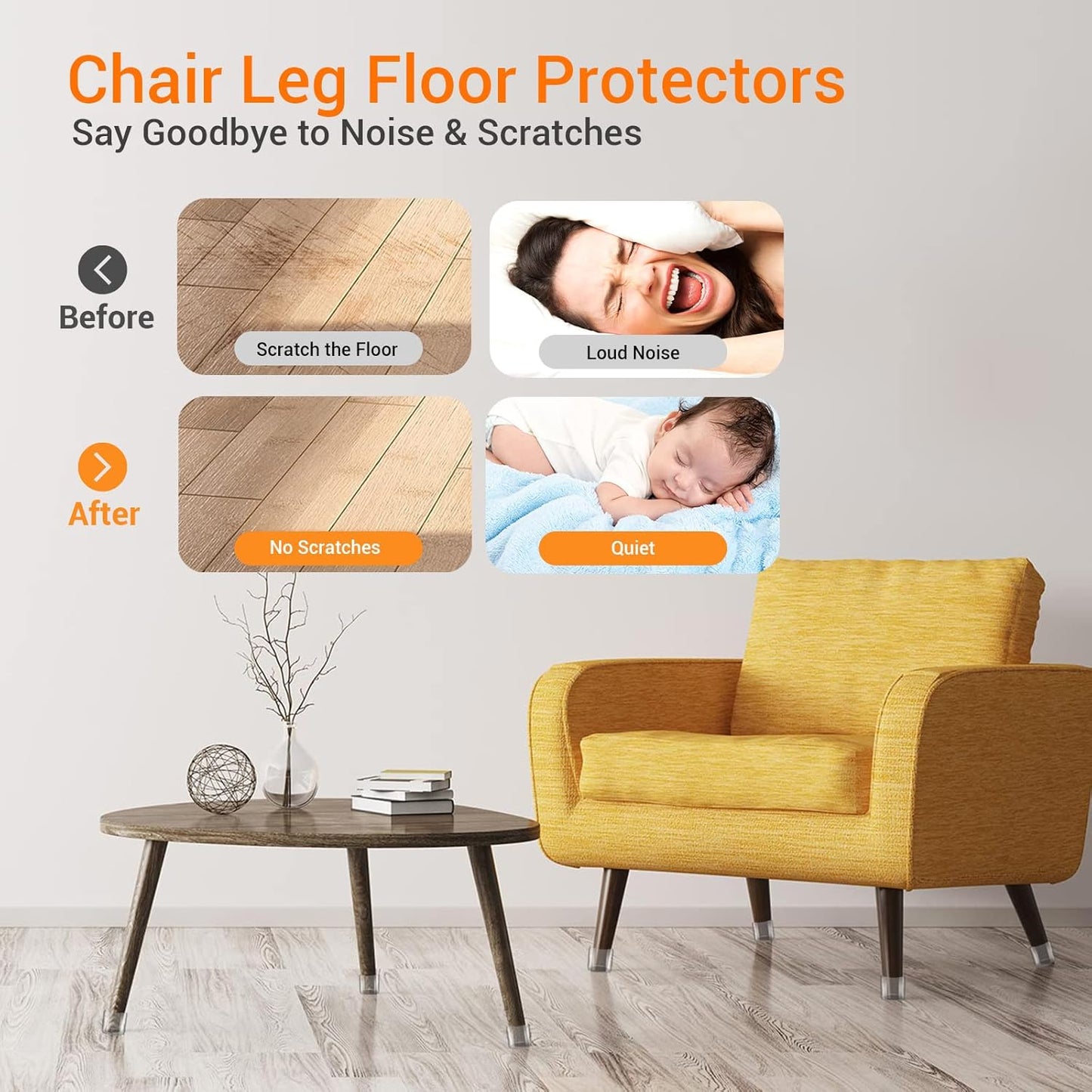 36Pcs Silicone Chair Leg Floor Protectors, Floor Protectors for Chairs, Rubber Chair Leg Caps for Wood Floors, Chair Leg Protectors for Hardwood Floors,Rubber Chair Leg Covers (XSmall, Clear)
