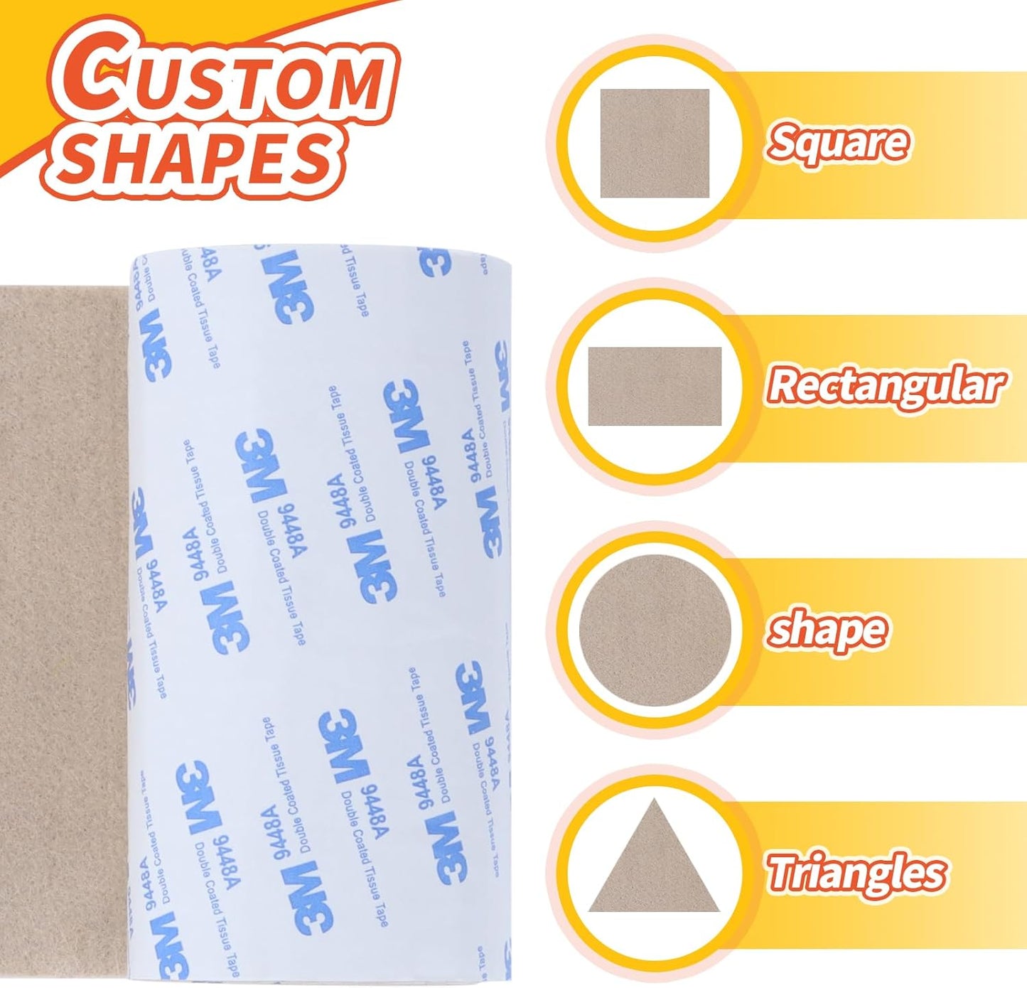 Felt Furniture Pads, Non Slip Self Adhesive Cuttable Felt Tape White Heavy Duty Felts Strip Roll for Protecting Hardwood Floors Chair Wall Protector (40 x 5 x 0.12 Inch)