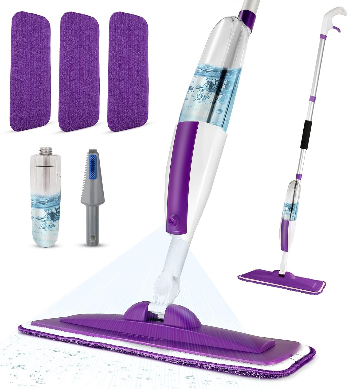 Spray Mops for Floor Cleaning Floor Mop with a Refillable Spray Bottle and 3 Washable Microfiber Pads Home or Commercial Use Dry Wet Flat Mop for Hardwood Laminate Wood (Pure Purple)