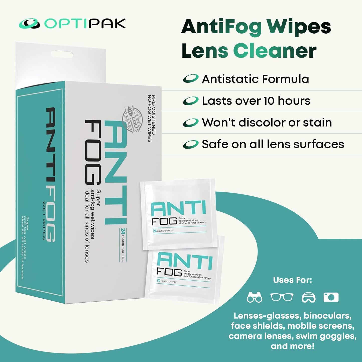 Anti Fog Wipes for Glasses, Binoculars, Face Shields, Ski Masks or Swim Goggles | Pre-Moistened Cleaning Antifog Lens Wipes for Eyeglasses and Defogger for Glasses (350 Count Pack of 3)