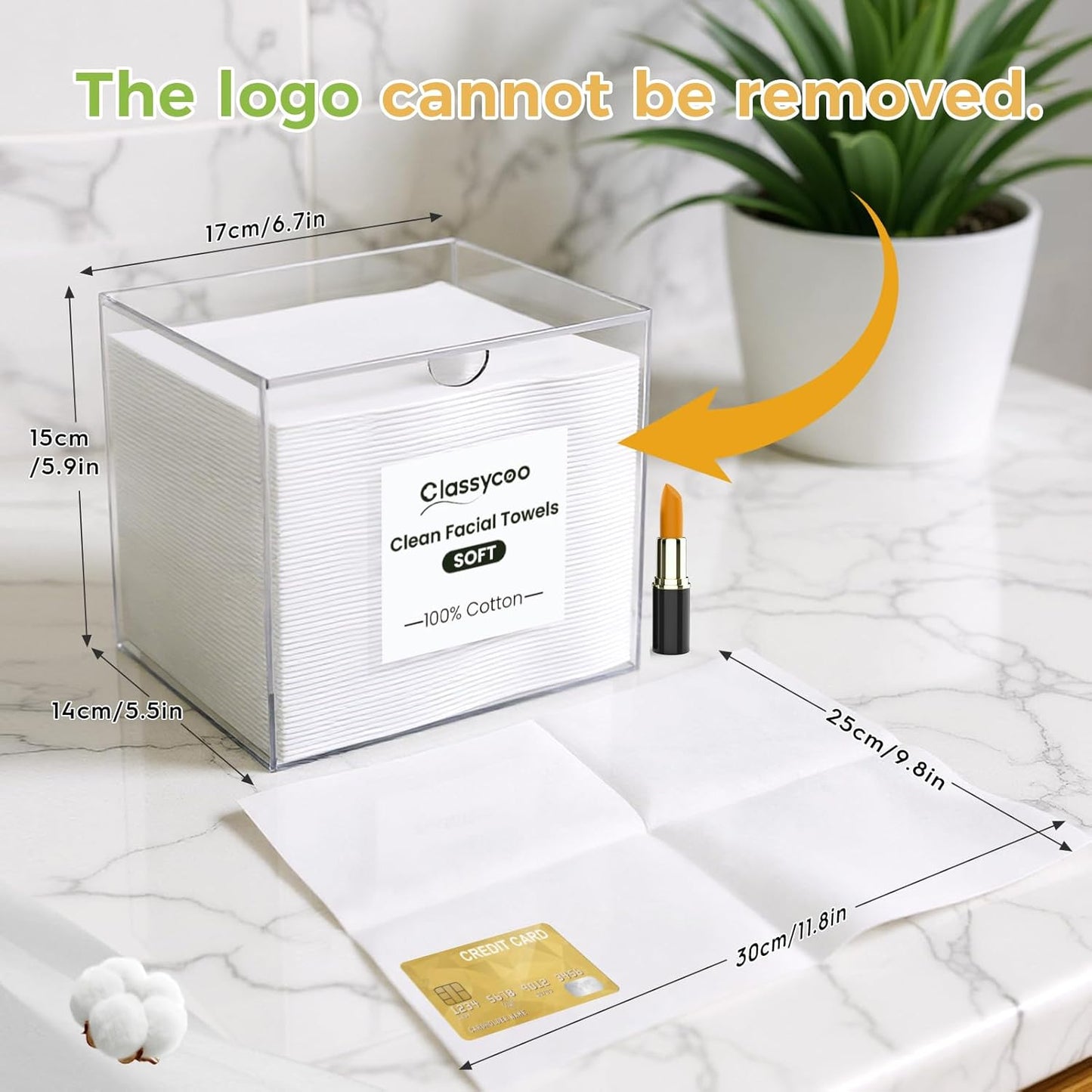 50 PCS Disposable Face Towel Holder, Acrylic Cosmetic Container for Clean Skin Club, XL Clean Towel Makeup Remover Wipes Waterproof Box for Dresser Countertop, Bathroom Storage(Includes Cotton Cloth)