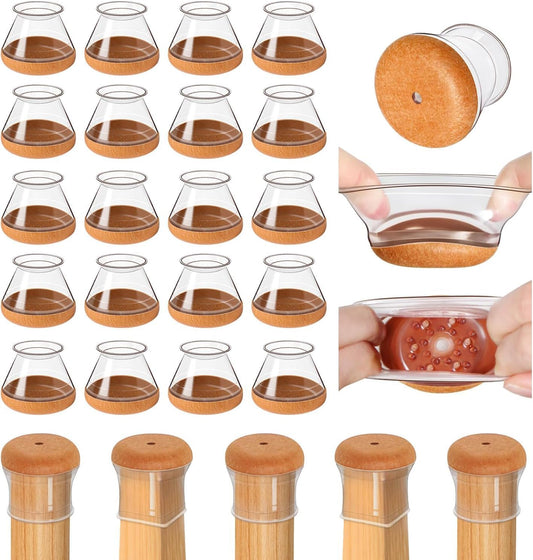 20 Pcs Chair Leg Floor Protectors for Hardwood Floors, Clear Rubber Furniture Sliders with Felt, Silicone Furniture Leg Caps Covers, Fit Round Diameter (1.2" to 1.4")