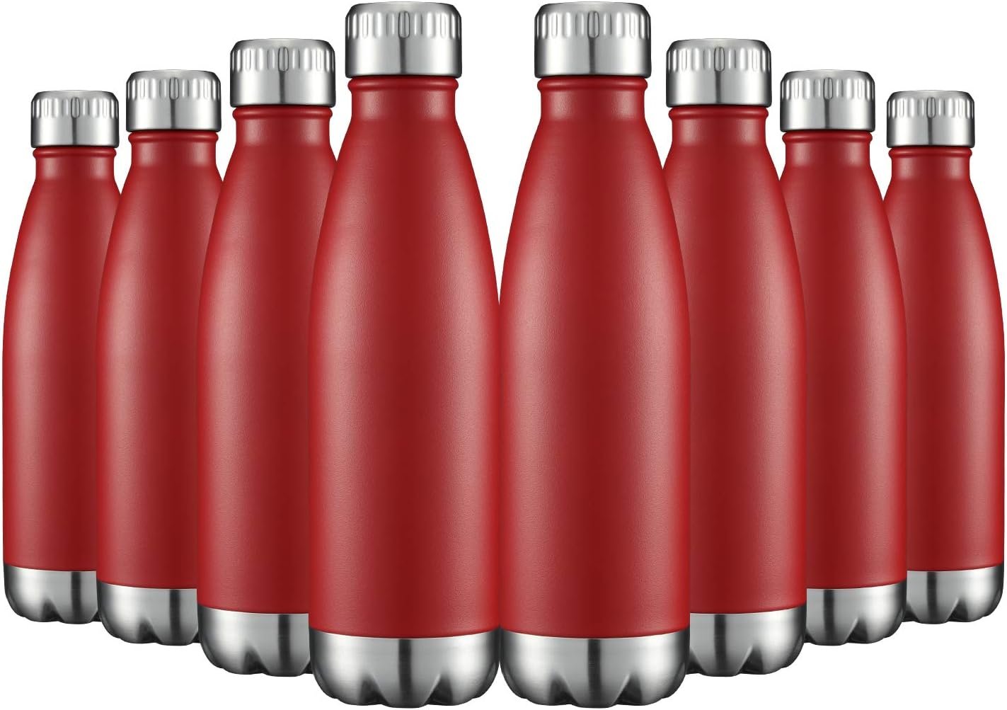 HASLE OUTFITTERS 17oz Stainless Steel Water Bottles Bulk, Vacuum Insulated Water Bottles Double Walled Powder Coated Reusable Metal Sports Water Bottles Keep Drinks Hot and Cold, Red, 8Packs