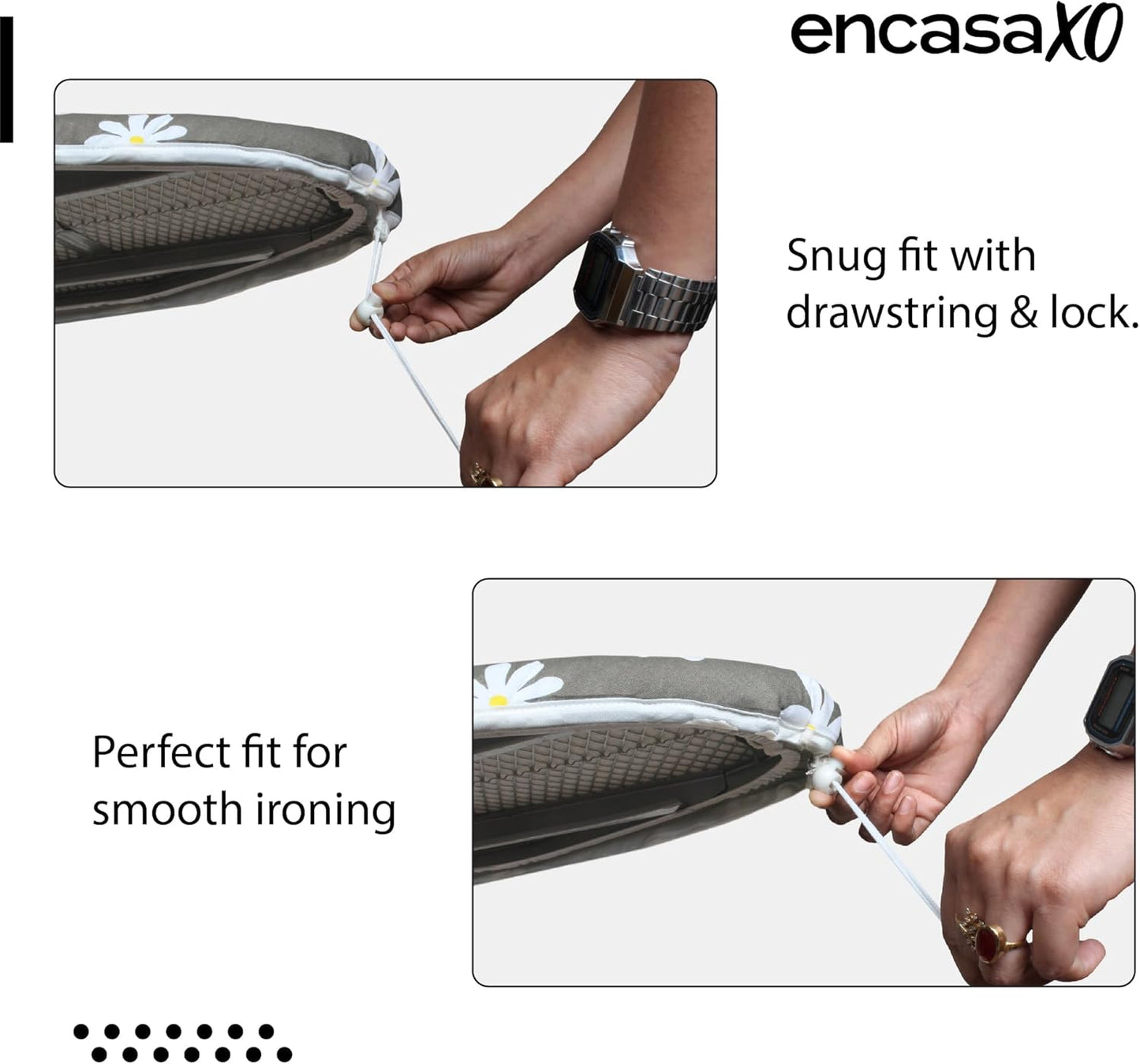 Encasa XO Ironing Board Cover and Pad 54"x15" - Thick 3mm Felt Padding, Drawstring Tightening & Lock, Easy Fit, Scorch & Stain Resistant, Fits Standard Large Ironing Board - Black Arrow