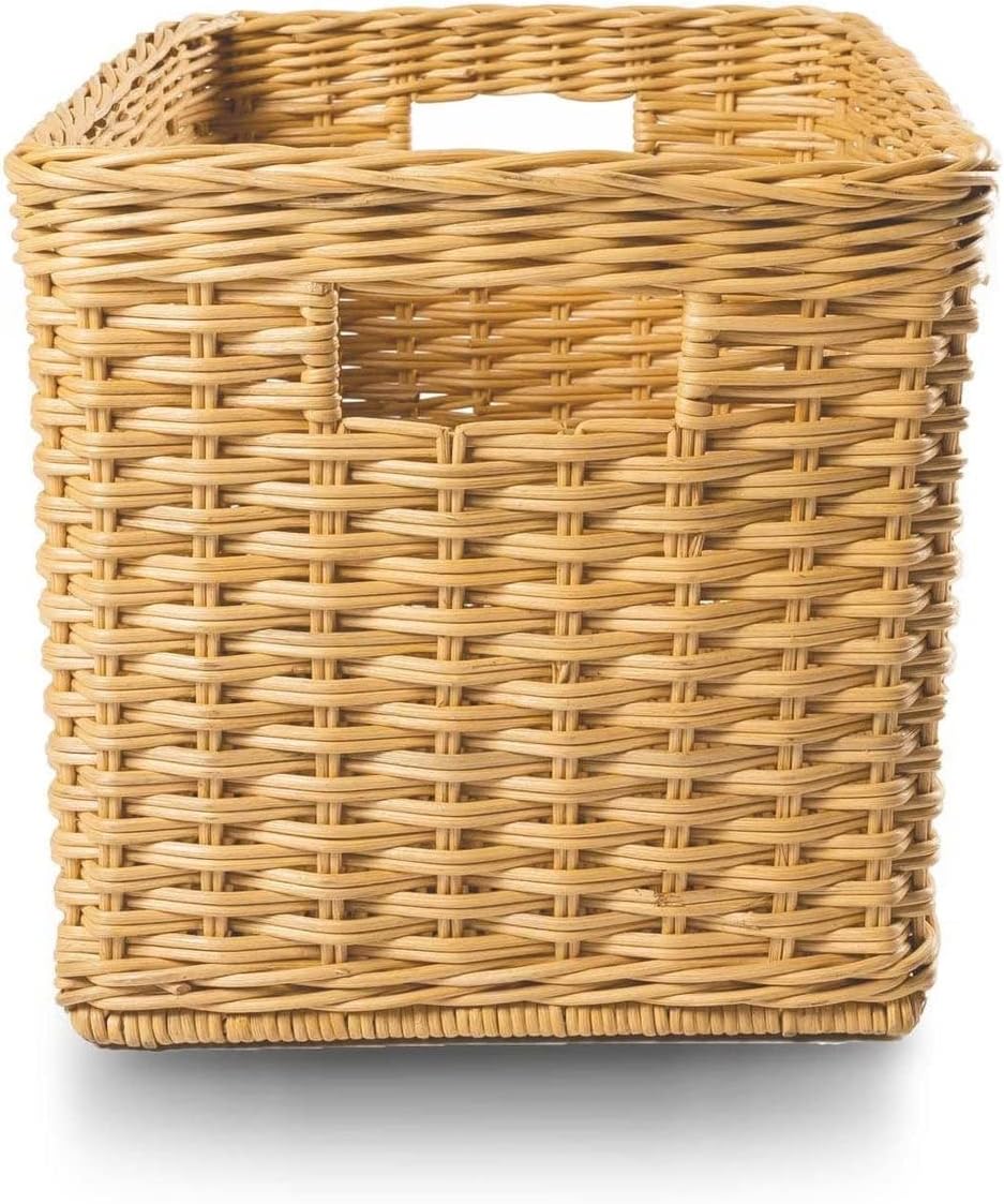 The Basket Lady Tall Rectangular Wicker Storage Basket, Small, 16.5 in L x 10.5 in W x 10.5 in H, Sandstone