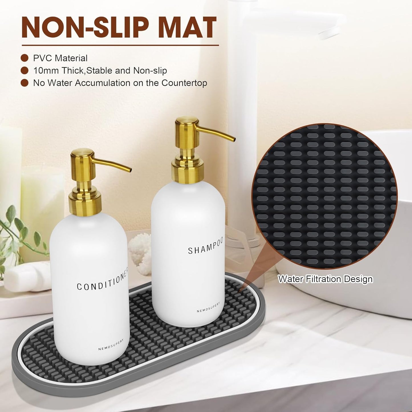 Glass Shampoo and Conditioner Dispenser-Shampoo Dispenser for Shower-16.9 fl oz Set of 3 Refillable Glass Bottles with Pump and Labels-Shower Soap Dispenser for Bathroom(White)