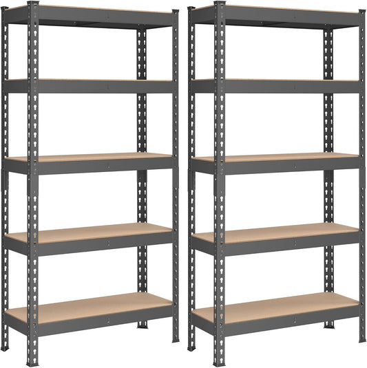 SONGMICS 5-Tier Storage Shelves, Load 2310 lb, Set of 2 Garage Storage, Boltless Assembly, Adjustable Shelving Unit, 11.8 x 29.5 x 59.1 Inches, for Study Shed Basement, Gray UGLR300G02