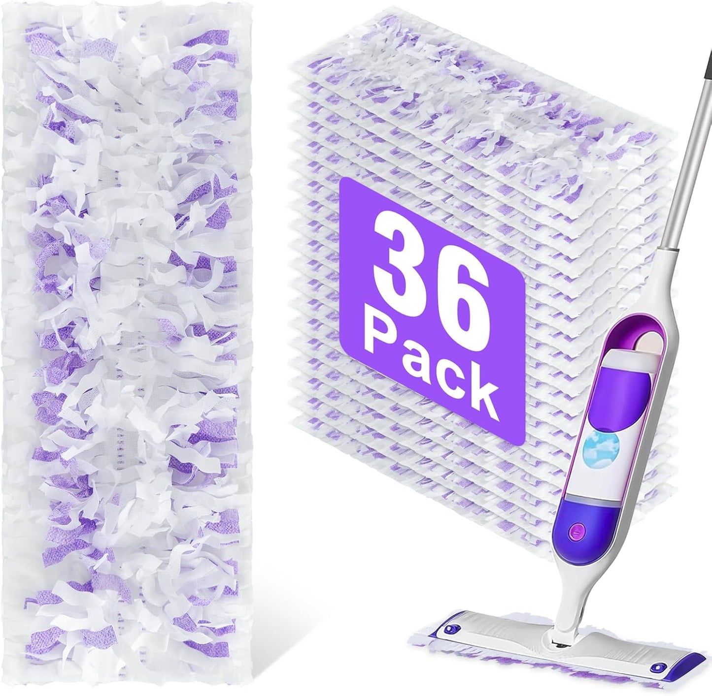 36 Count Purple Disposable Power Mop Refills Pads for Swiffer Power Mop, Multi-Surface Floor Cleaning