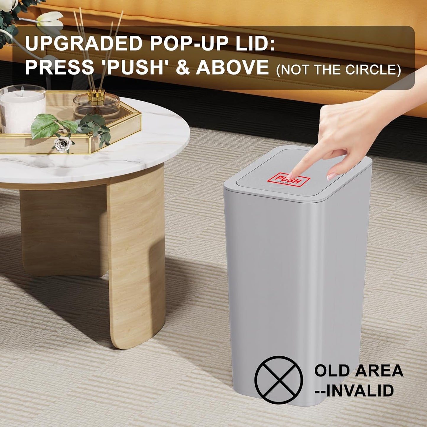 N. NETDOT 3 Pack 10 Liter / 2.6 Gallon Bathroom Trash Can, Small Trash Can with Lid, Garbage Can Waste Basket for Bathroom, Kitchen, Bedroom, Powder Room, Craft Room, Office, College (Gray)