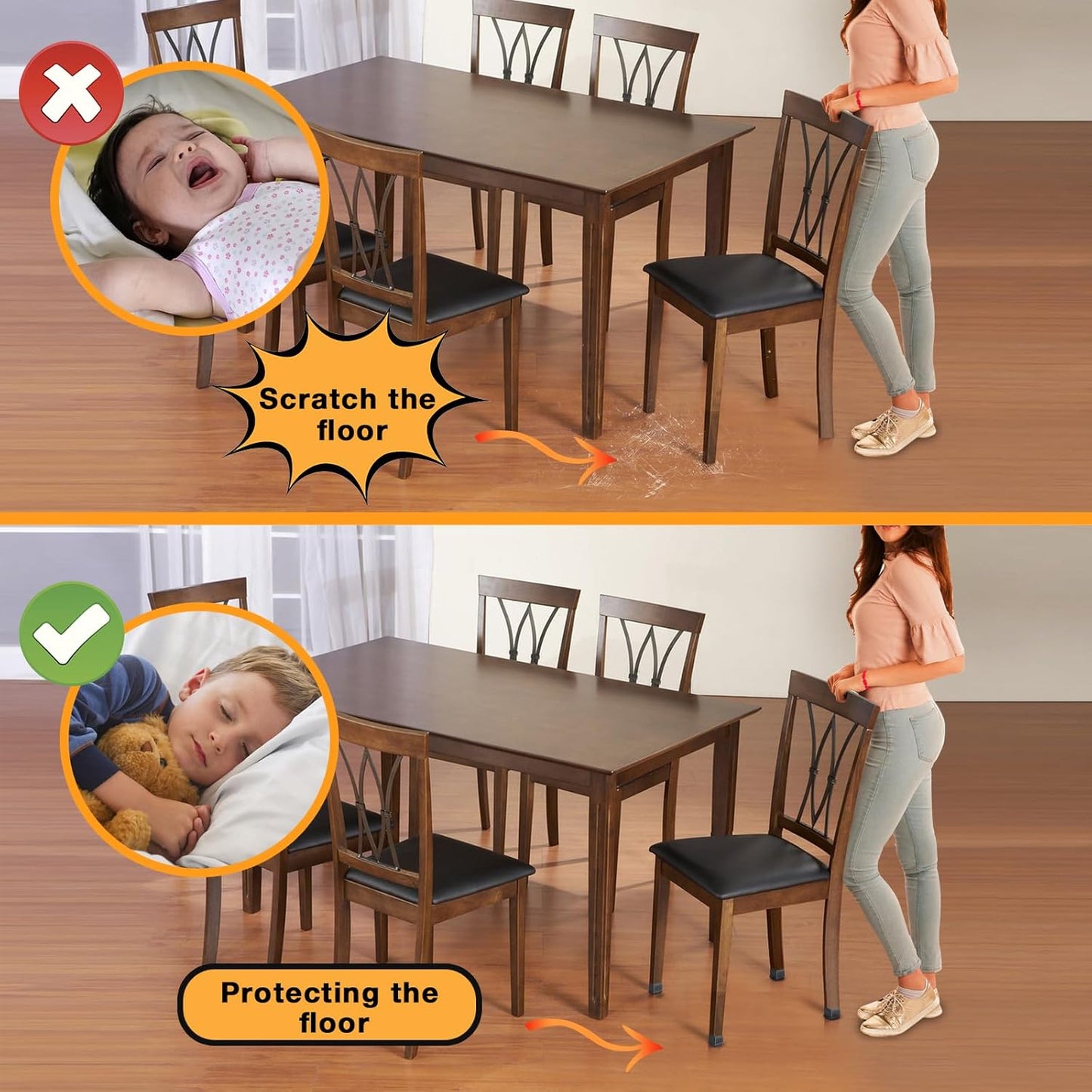 32 Pcs Chair Leg Floor Protectors Square, Silicone Chair Leg Protectors for Hardwood Floors, Chair Leg Caps Covers Protect Wooden Floors from Scratching, Thick, Won't Tear (Fit: 1-1/10" - 1-3/10")