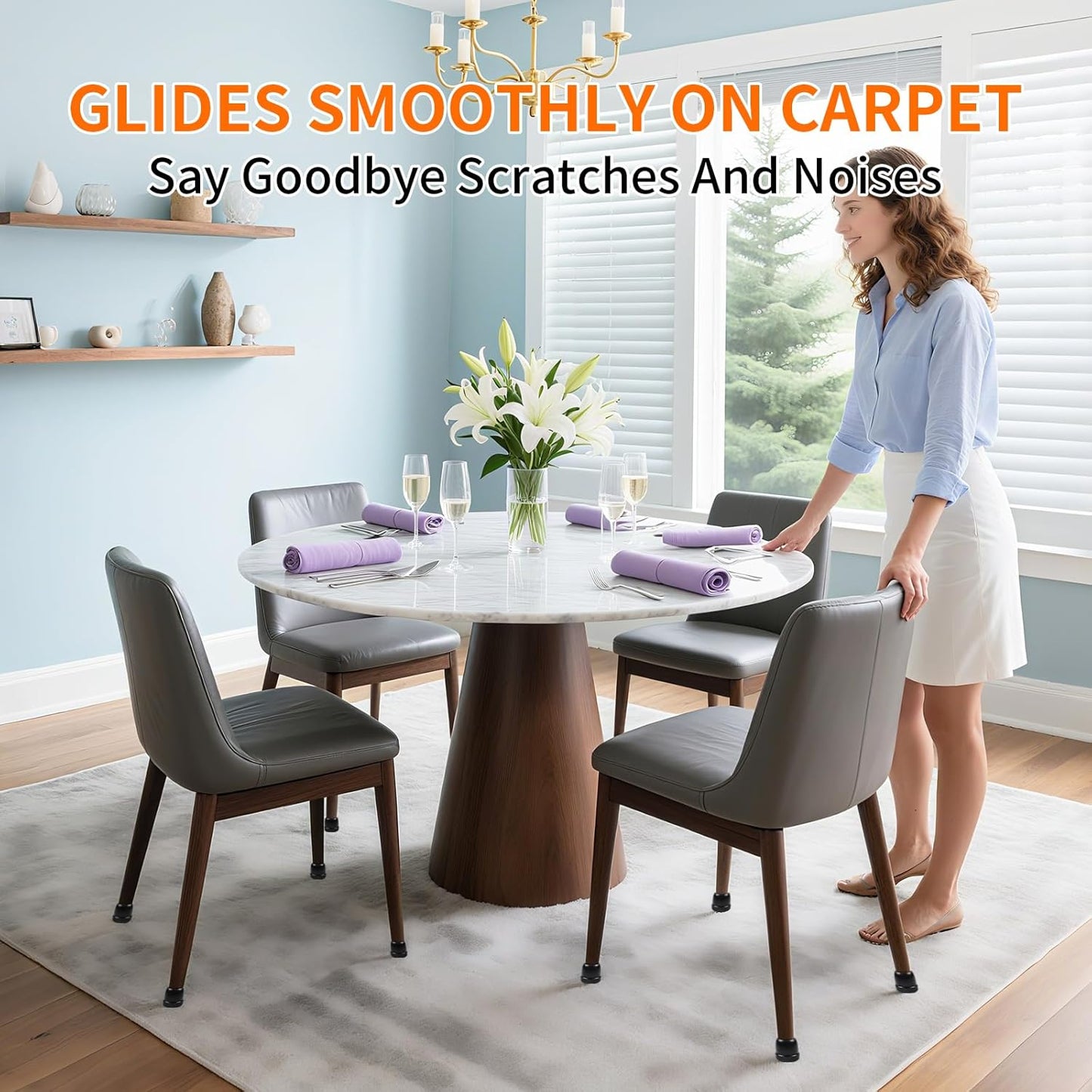 Ezprotekt 24 Pcs Extra Small Chair Leg Sliders for Carpet, Black Round Teflon Furniture Pads for Rug Glides Easily Without Scratches - for Table, Couch, Patio Chair Legs (S Fit: 0.55" - 0.75")