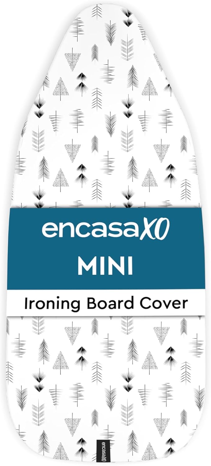 Encasa XO Ironing Board Cover and Pad 28"x12" - Thick 3mm Felt Padding, Drawstring Tightening & Lock, Easy Fit, Scorch & Stain Resistant, Fits Mini Ironing Board - White Tiles