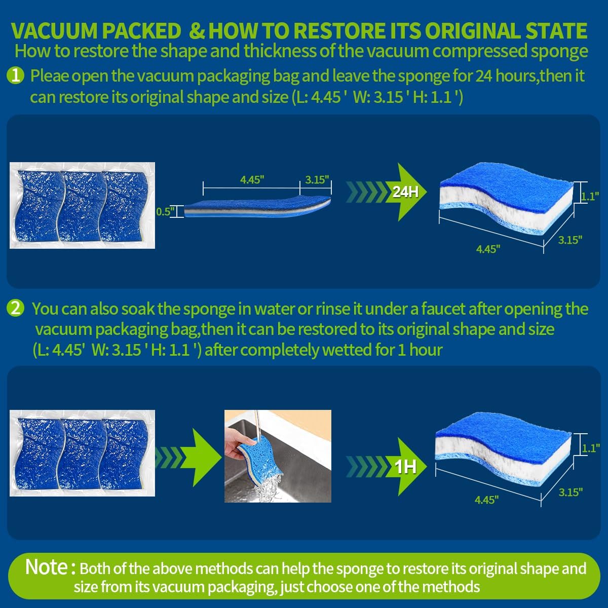 Blue Wood Pulp Sponges 12Pack Non-Scratch Cellulose Scrub Sponge, Dual-Sided Dishwashing Sponge for Kitchen