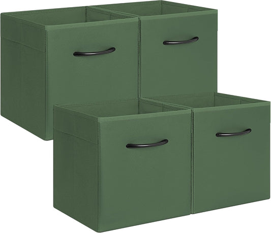 StorageWorks Green Storage Cubes, 11 Inch Cube Storage Bins with Handle, Cube Storage Organizer Bins for Shelves and Closet, Collapsible Storage Bins, 4-Pack