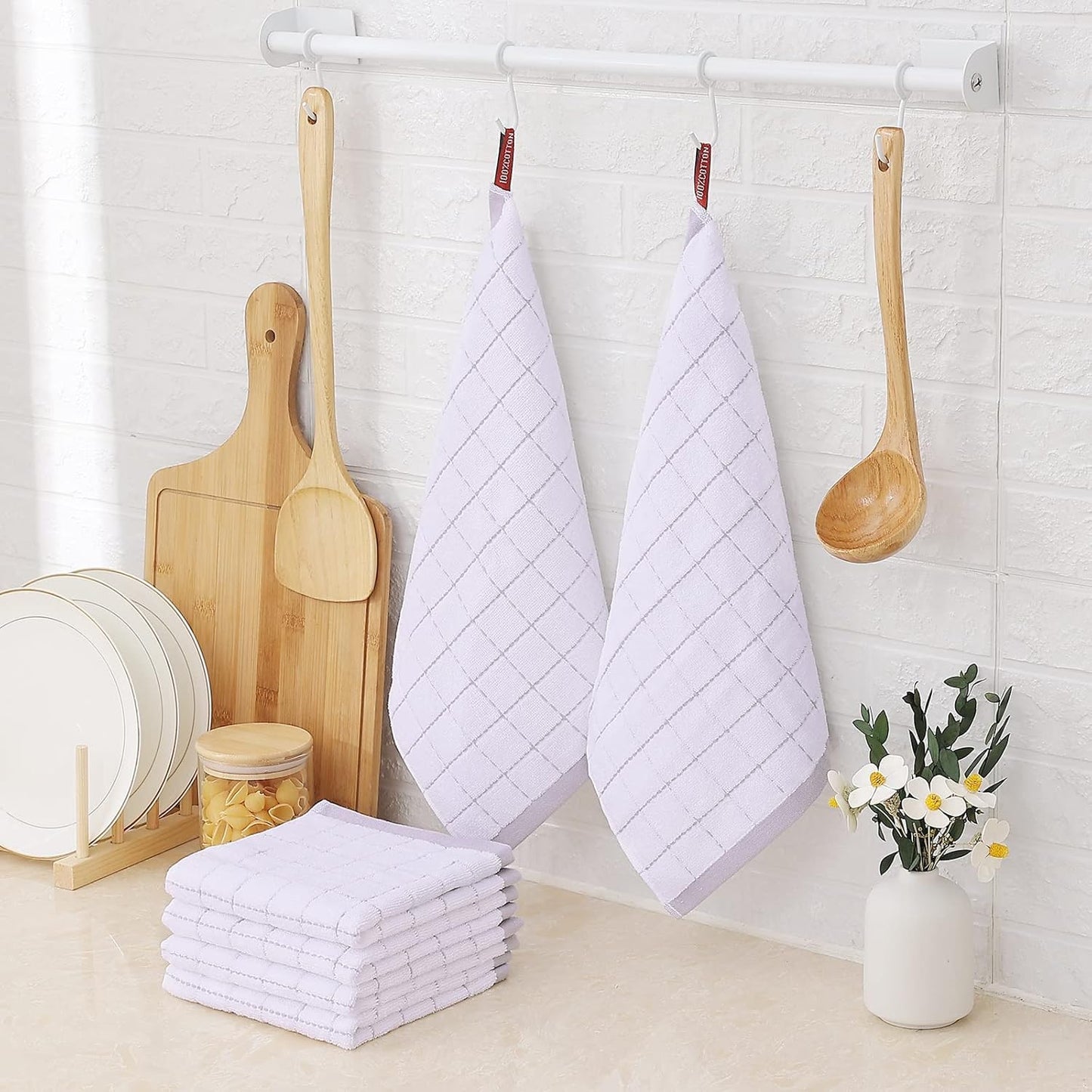 Homaxy 100% Cotton Terry Kitchen Dish Cloths, Ultra Soft and Absorbent Dish Towels for Kitchen, Suitable for Drying and Washing Dishes, 12 Pack, 12 x 12 Inches, White