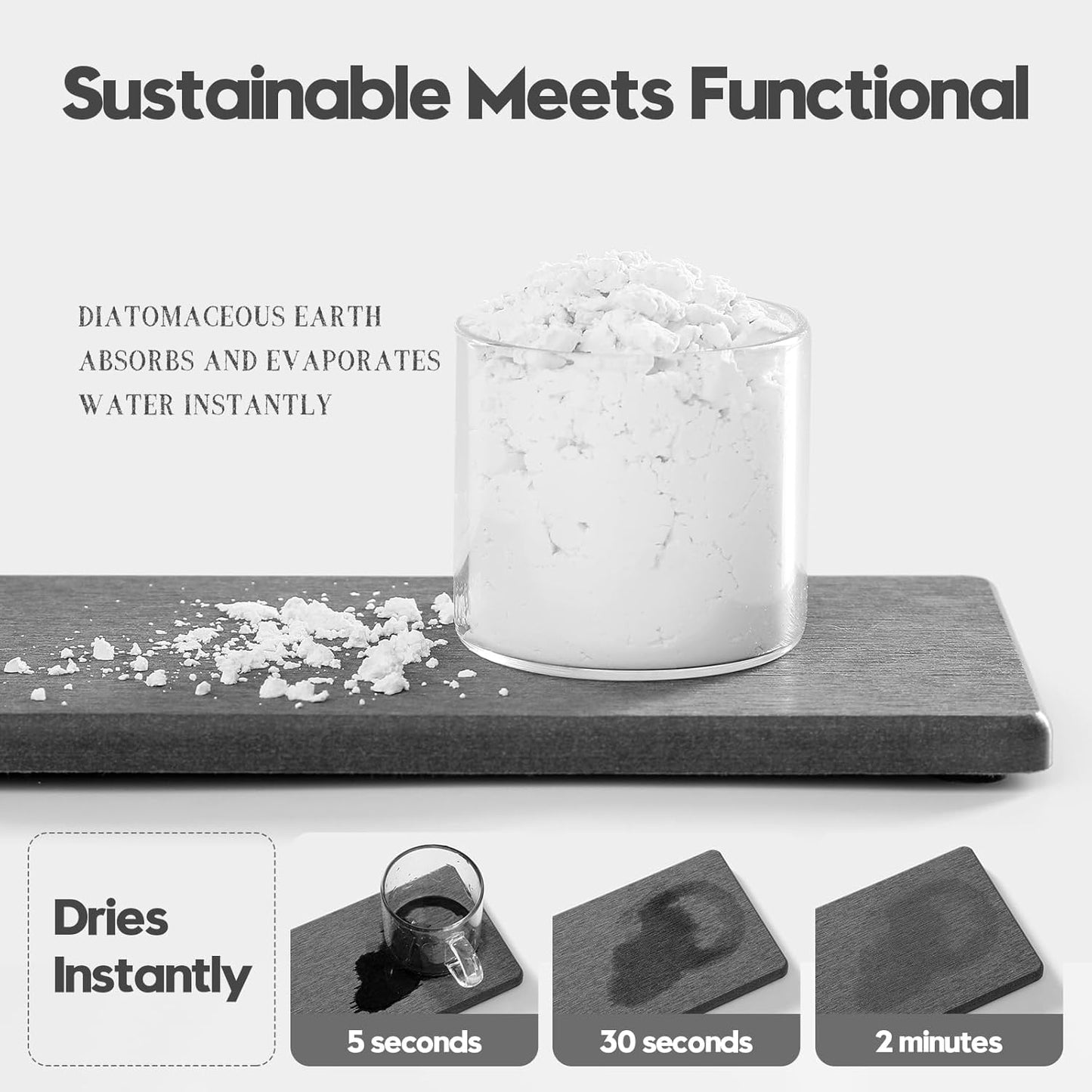 2PCS 7" x 3.5" Water Absorbing Bathroom Sink Vanity Trays, Diatomite Stone Quick Drying Mat for Kitchen Counter, Dish Rack Dispensers Sponge Holder Caddy Organizer, Dark Gray, 7"x3.5"