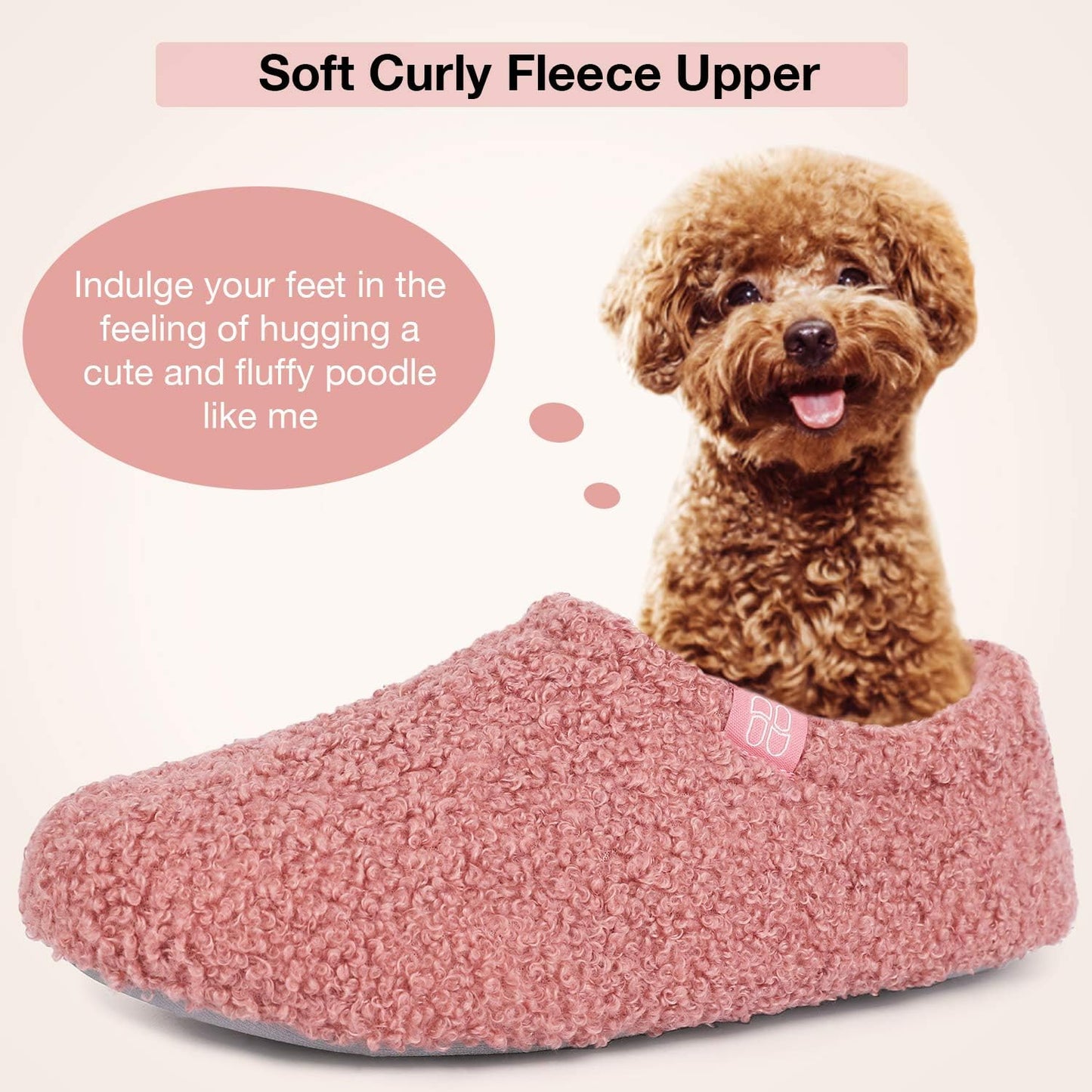 HomeTop Women's Fuzzy Curly Fur Memory Foam Loafer Slippers with Polar Fleece Lining