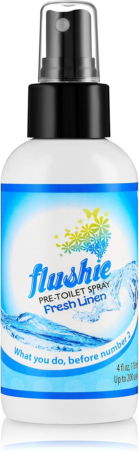 Flushie Pre-Toilet Spray for Poop Travel Size Toiletries Bathroom Spray for Poop Spray for Toilet Deodorizer Traveling Essentials Poop deodorizer Poop Odor eliminator 4oz (Linen, 1 Pack)