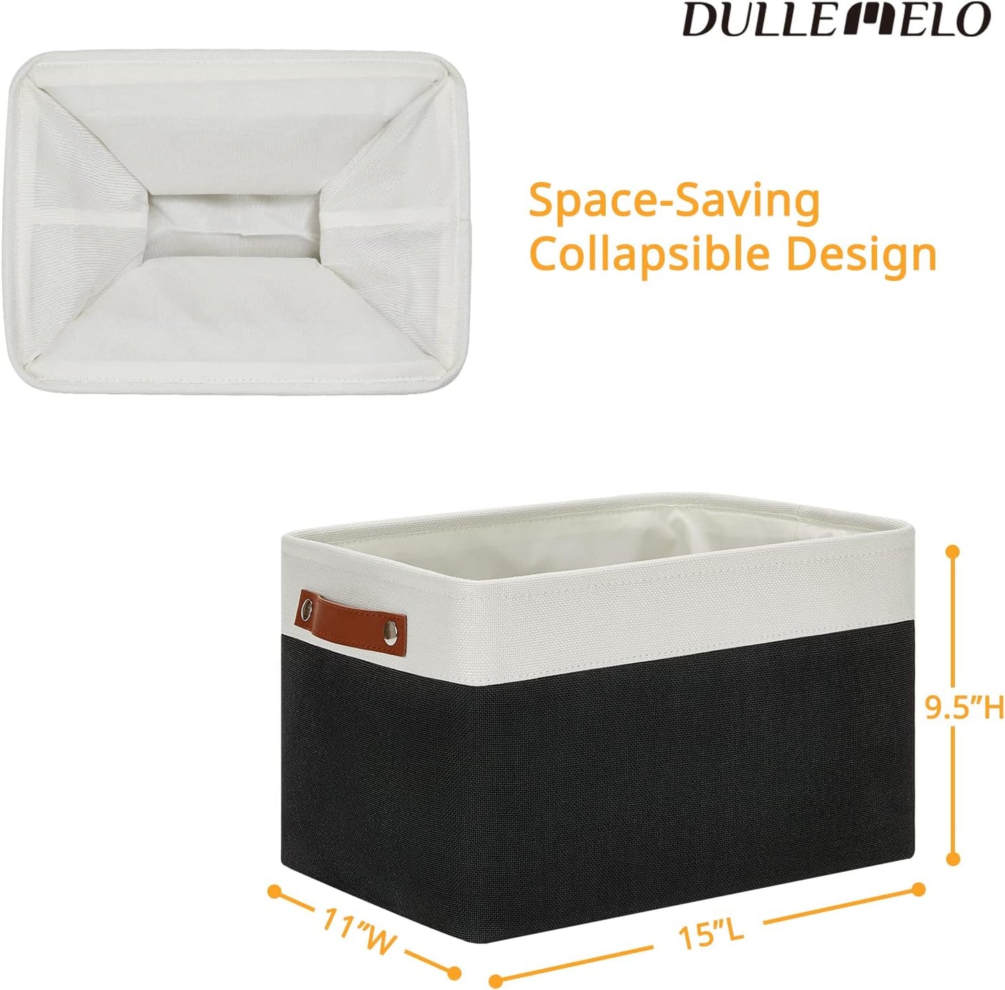 DULLEMELO Linen Closet Organizer and Storage Basket for Office, Bedroom, Cloth, Baskets for Organizing and Storage with handles for Shelves,Closet,Gift,Toys(White&Black)