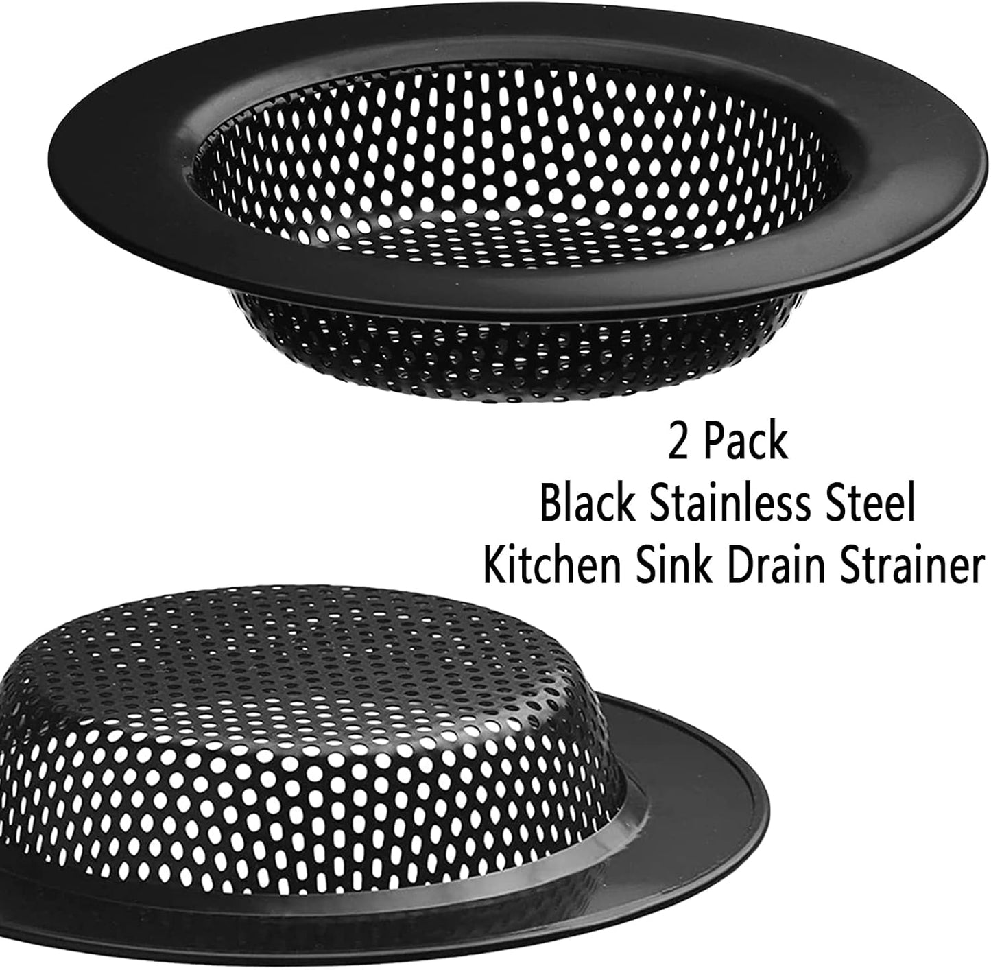 2 Pcs Black Stainless Steel Mesh Sink Drain Strainer, 2.16" Top/1.29" Kitchen Filter Trap Basket,Large Food Catch for Bathroom Bathtub Wash basin Floor drain balcony RV Drain Hole Electroplated Coatin