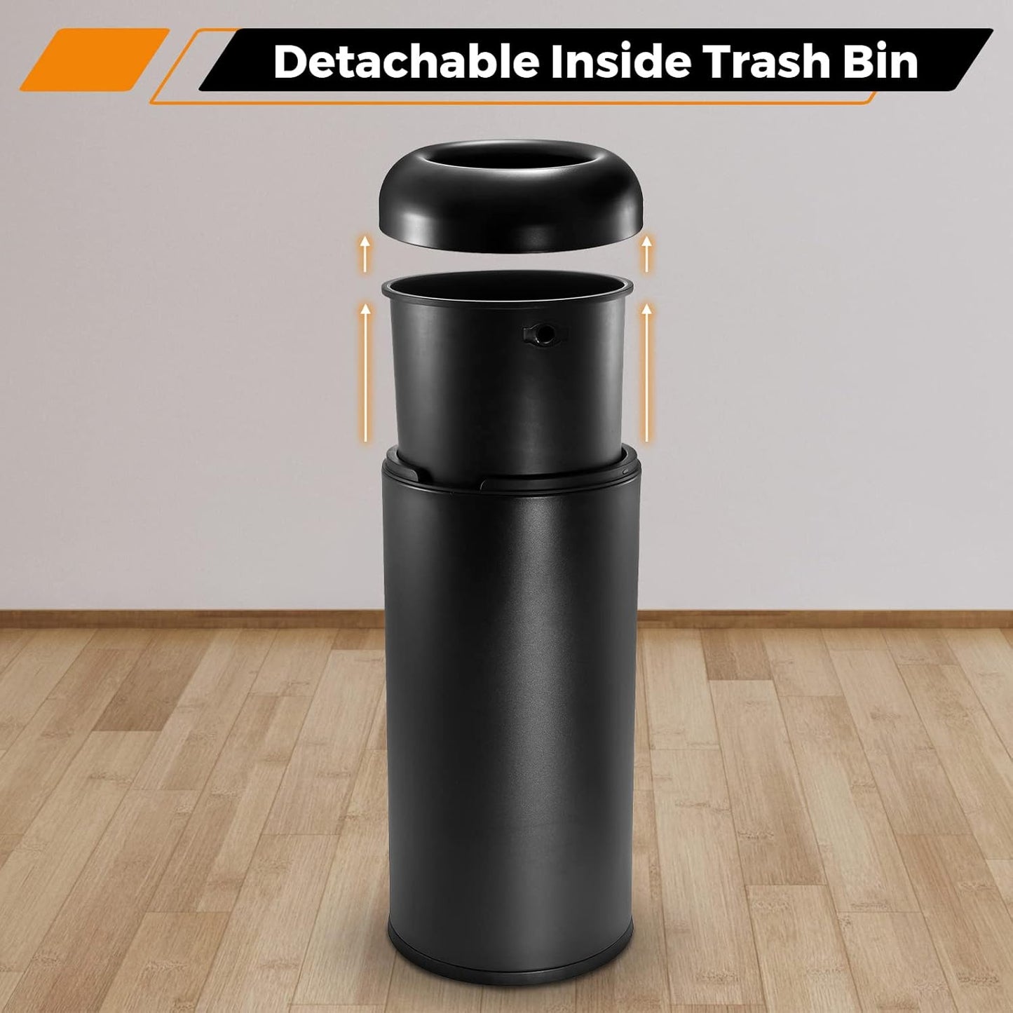BEAMNOVA Commercial Trash Can 16.5 Gallon Open Top Outdoor Indoor Garbage Enclosure Inner with Lid Inside Barrel 14.6 * 32.7 inch Stainless Steel Industrial Waste Container