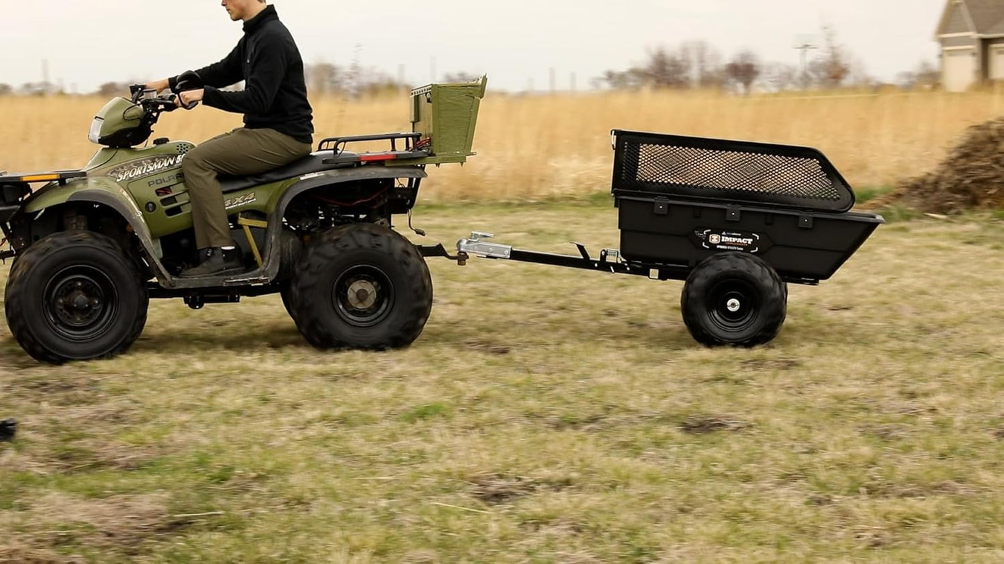Impact IMPLEMENTS® 1500lb Poly Tub Utility Cargo Trailer for ATV's, UTV's, & Garden Tractors from a USA Offroad Company. Includes Optional 2" Coupler, 18" x 8" Tires, and Pivoting Feature.