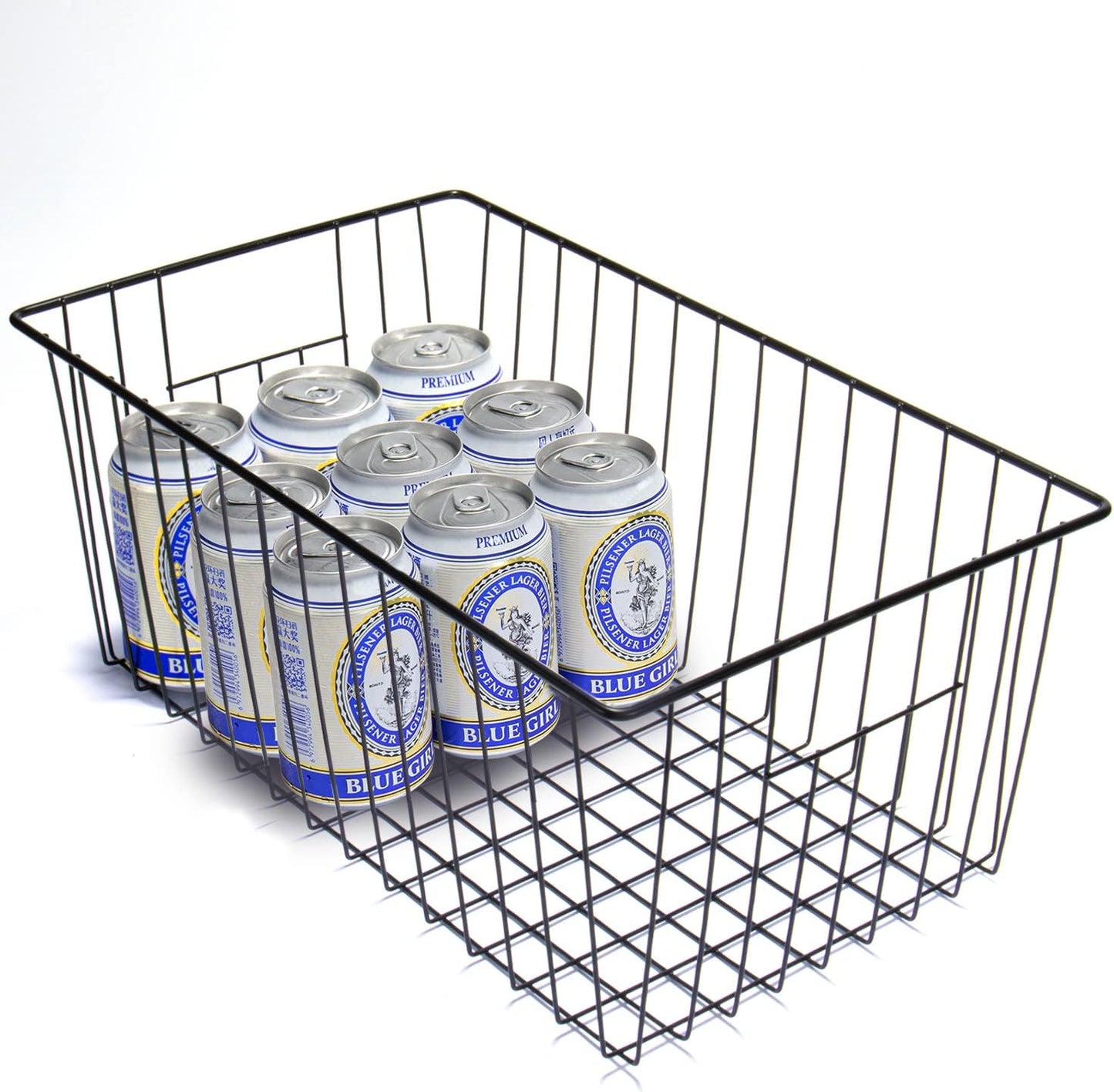 16inch Freezer Wire Storage Organizer Baskets, Household Refrigerator Bins with Built-in Handles for Cabinet, Pantry, Closet, Bedroom