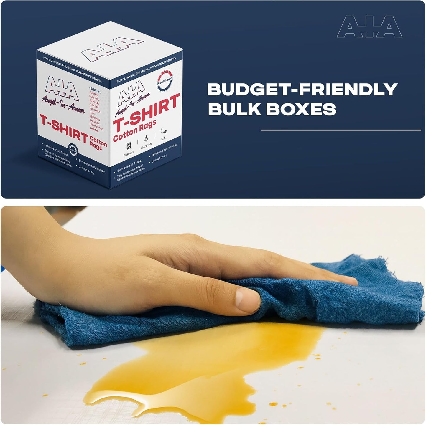 Angel-in-Armor Colored T-Shirt Rags – 25lb Bulk Box of Recycled Cotton Knit Shop Rags – Low Lint Cleaning Cloths for Mechanics, Oil Changes, Industrial and Commercial Use