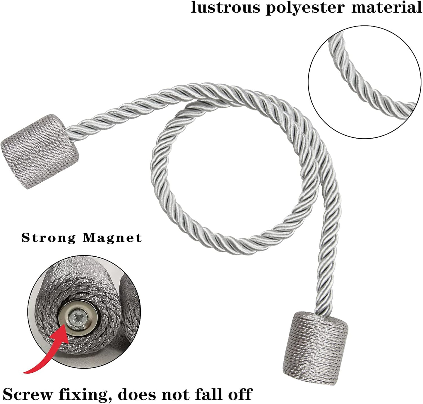 6 Pack Grey Strong Magnetic Curtain Tiebacks Outdoor Elegant Decorative Tie Backs Modern Rope Tiebacks for Drapes Window Curtain Holdbacks for Draperies